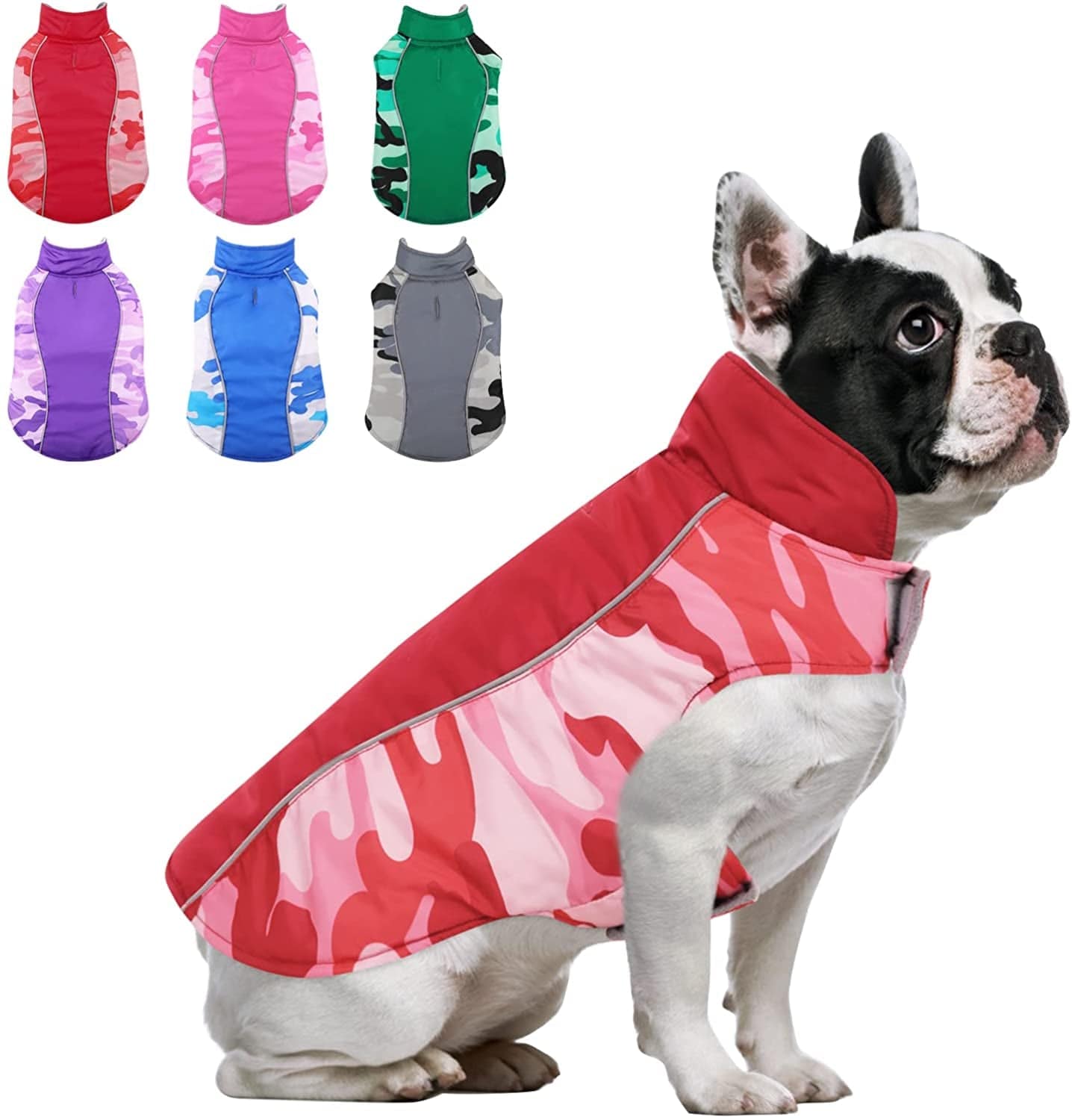 MORVIGIVE Camo Fleece Lining Winter Dog Coats, Reversible Waterproof Puppy Snow Jackets with Reflective Strips & Harness Hole, Windproof Warm Pet Vest Apparel for Small Medium Large Dogs Purple 2XL Animals & Pet Supplies > Pet Supplies > Dog Supplies > Dog Apparel MORVIGIVE Red X-Small 