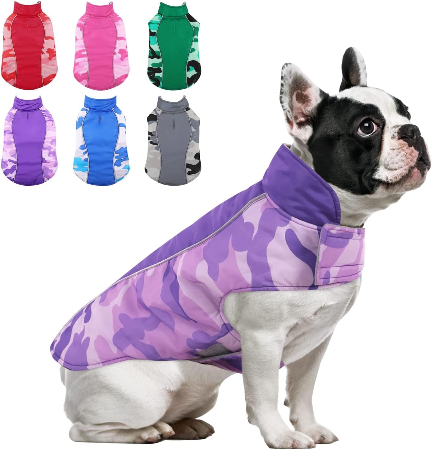 MORVIGIVE Camo Fleece Lining Winter Dog Coats, Reversible Waterproof Puppy Snow Jackets with Reflective Strips & Harness Hole, Windproof Warm Pet Vest Apparel for Small Medium Large Dogs Purple 2XL Animals & Pet Supplies > Pet Supplies > Dog Supplies > Dog Apparel MORVIGIVE Purple Large 