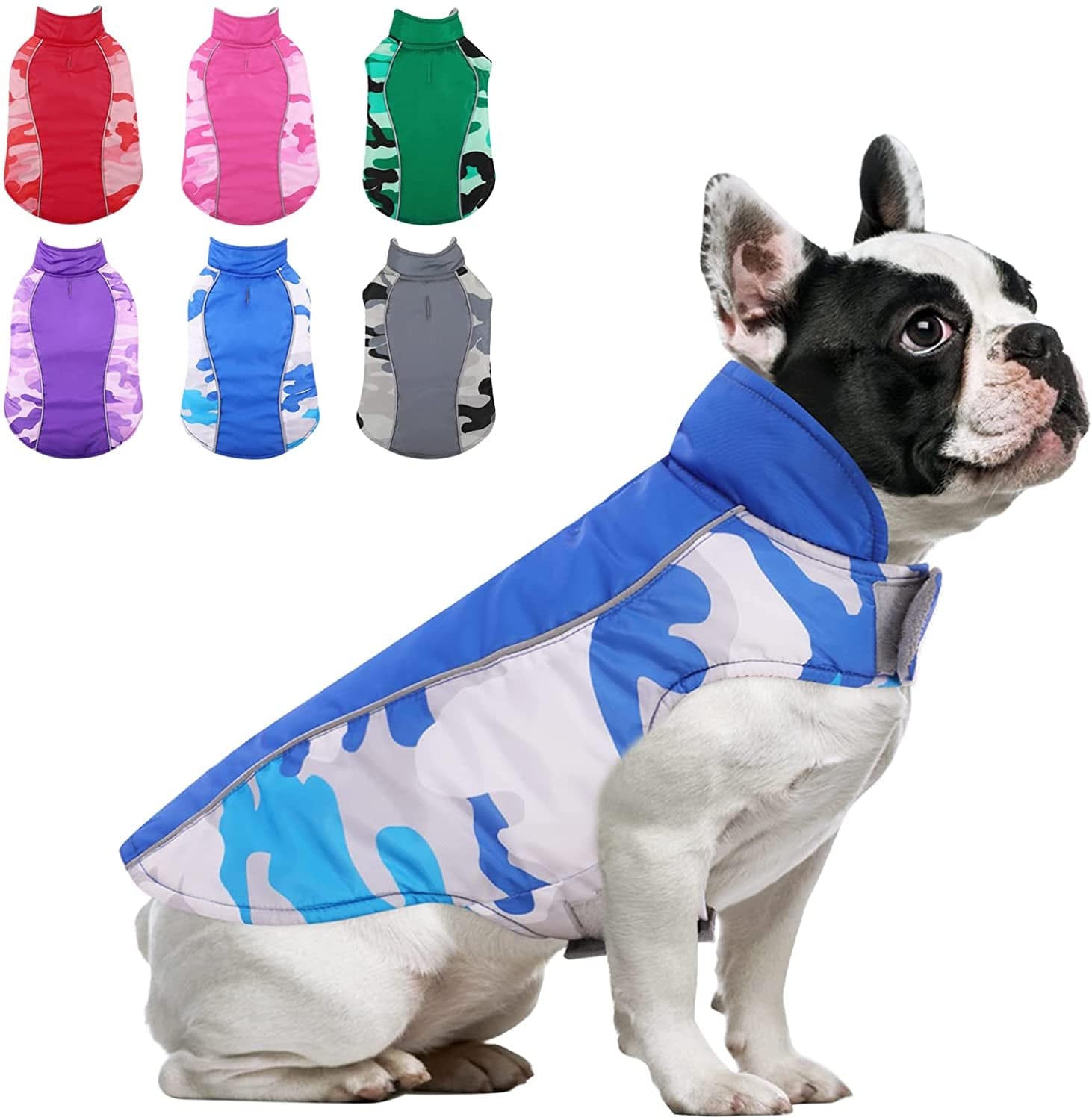 MORVIGIVE Camo Fleece Lining Winter Dog Coats, Reversible Waterproof Puppy Snow Jackets with Reflective Strips & Harness Hole, Windproof Warm Pet Vest Apparel for Small Medium Large Dogs Purple 2XL Animals & Pet Supplies > Pet Supplies > Dog Supplies > Dog Apparel MORVIGIVE Blue X-Small 