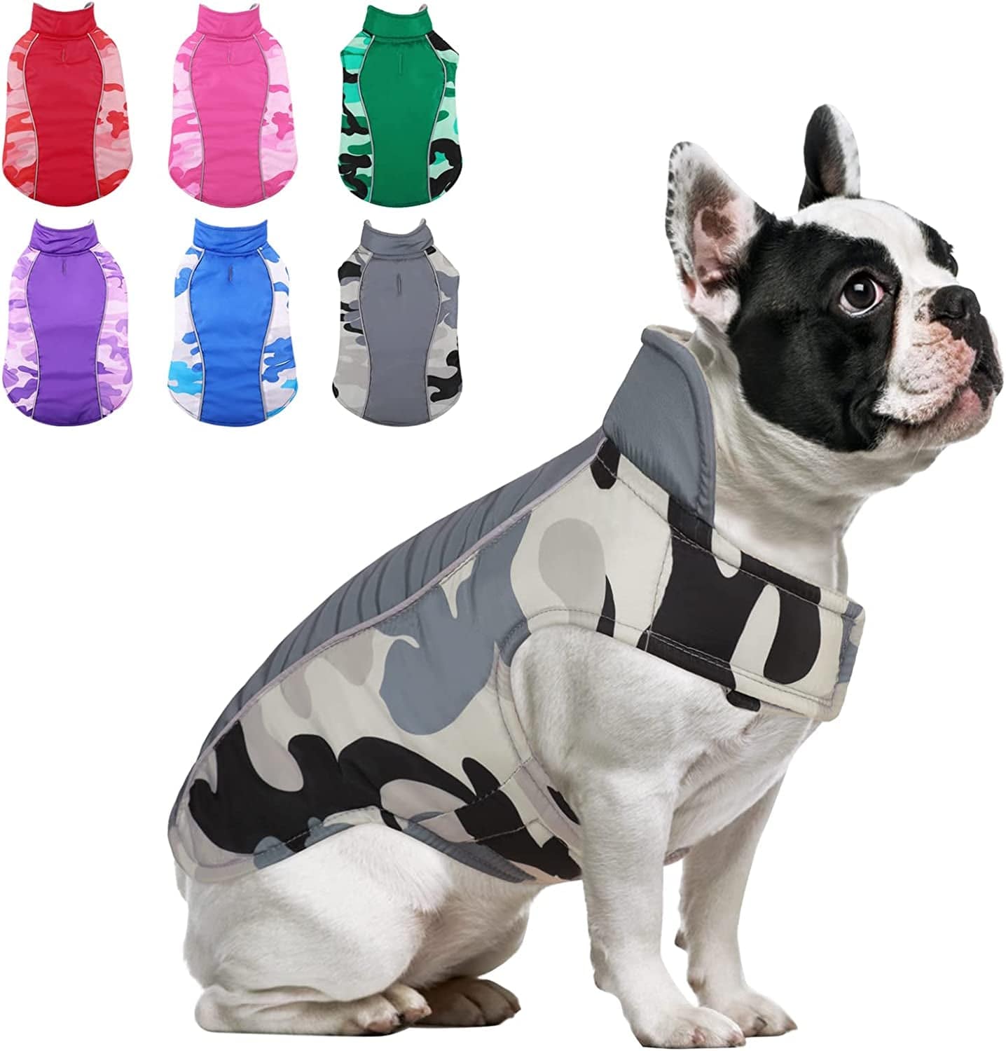 MORVIGIVE Camo Fleece Lining Winter Dog Coats, Reversible Waterproof Puppy Snow Jackets with Reflective Strips & Harness Hole, Windproof Warm Pet Vest Apparel for Small Medium Large Dogs Purple 2XL Animals & Pet Supplies > Pet Supplies > Dog Supplies > Dog Apparel MORVIGIVE Grey Large 