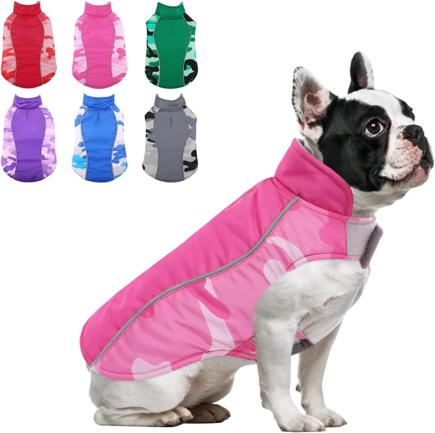 MORVIGIVE Camo Fleece Lining Winter Dog Coats, Reversible Waterproof Puppy Snow Jackets with Reflective Strips & Harness Hole, Windproof Warm Pet Vest Apparel for Small Medium Large Dogs Purple 2XL Animals & Pet Supplies > Pet Supplies > Dog Supplies > Dog Apparel MORVIGIVE Pink Large 