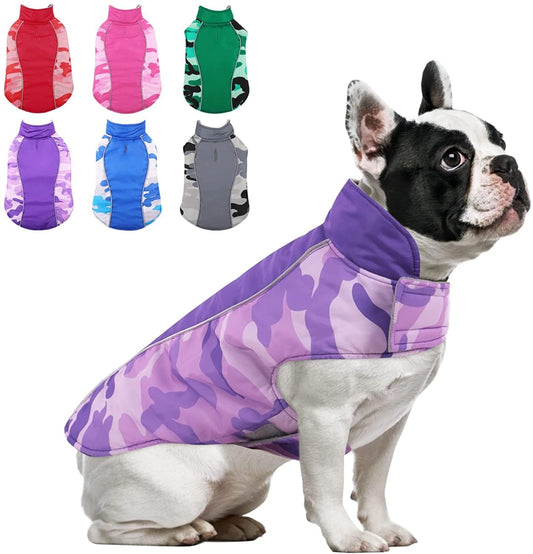 MORVIGIVE Camo Fleece Lining Winter Dog Coats, Reversible Waterproof Puppy Snow Jackets with Reflective Strips & Harness Hole, Windproof Warm Pet Vest Apparel for Small Medium Large Dogs Purple 2XL Animals & Pet Supplies > Pet Supplies > Dog Supplies > Dog Apparel MORVIGIVE Purple XX-Large 