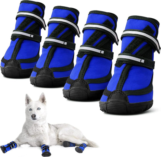 MORVIGIVE Dog Boots for Medium Large Dogs, Waterproof Winter Dog Shoes with Nonslip Rubber Soles & Reflective Straps, Outdoor Sports Pet Booties High-Ankle Paw Protectors for Walking, Hiking, Running Animals & Pet Supplies > Pet Supplies > Dog Supplies > Dog Apparel MORVIGIVE Blue Small 