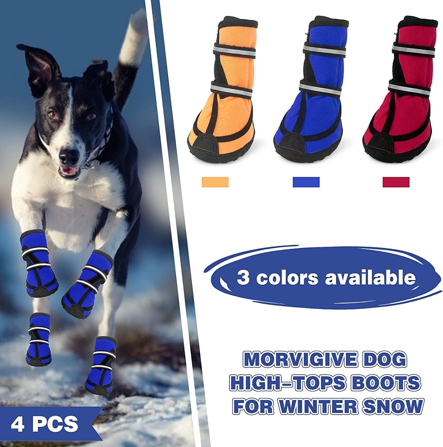 MORVIGIVE Dog Boots for Medium Large Dogs, Waterproof Winter Dog Shoes with Nonslip Rubber Soles & Reflective Straps, Outdoor Sports Pet Booties High-Ankle Paw Protectors for Walking, Hiking, Running Animals & Pet Supplies > Pet Supplies > Dog Supplies > Dog Apparel MORVIGIVE   