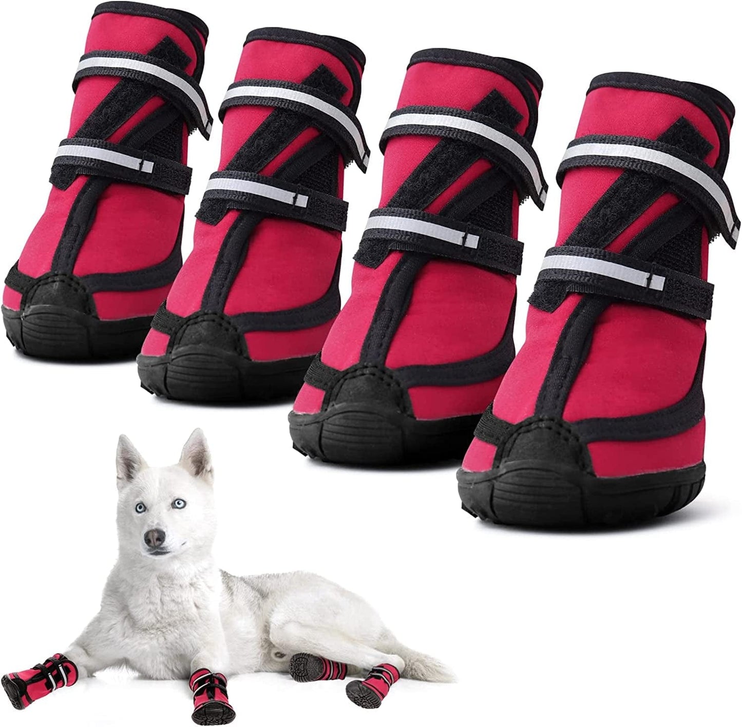 MORVIGIVE Dog Boots for Medium Large Dogs, Waterproof Winter Dog Shoes with Nonslip Rubber Soles & Reflective Straps, Outdoor Sports Pet Booties High-Ankle Paw Protectors for Walking, Hiking, Running Animals & Pet Supplies > Pet Supplies > Dog Supplies > Dog Apparel MORVIGIVE Red Large 