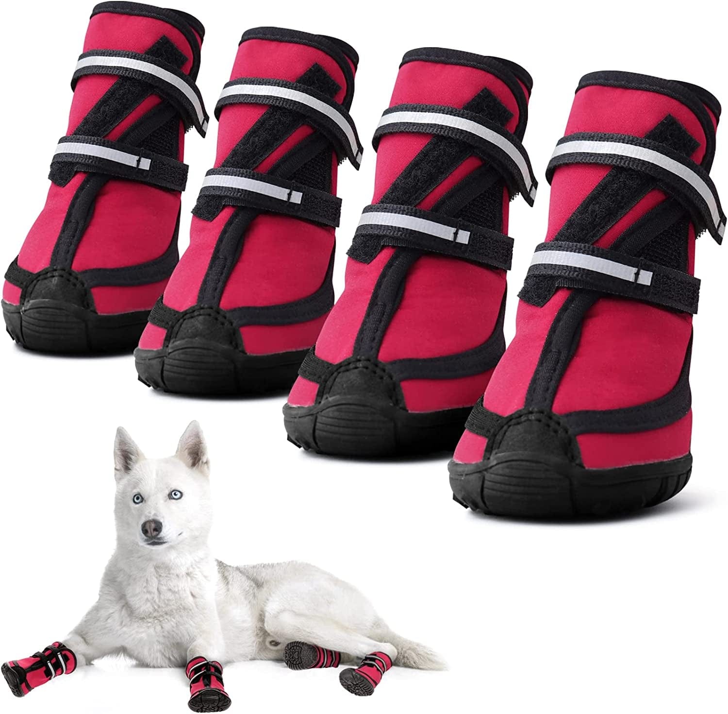 MORVIGIVE Dog Boots for Medium Large Dogs, Waterproof Winter Dog Shoes with Nonslip Rubber Soles & Reflective Straps, Outdoor Sports Pet Booties High-Ankle Paw Protectors for Walking, Hiking, Running Animals & Pet Supplies > Pet Supplies > Dog Supplies > Dog Apparel MORVIGIVE Red Large 