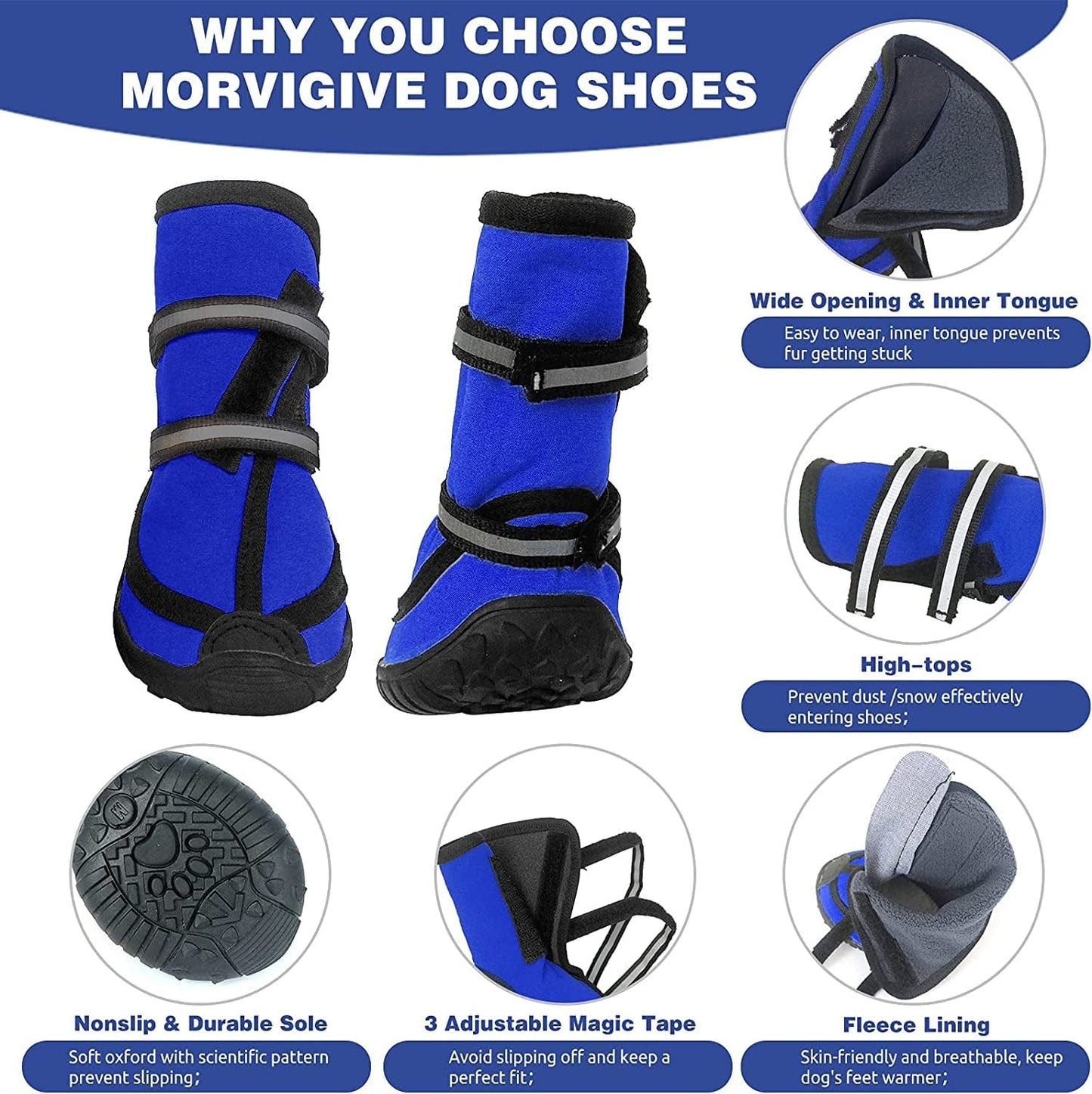 MORVIGIVE Dog Boots for Medium Large Dogs, Waterproof Winter Dog Shoes with Nonslip Rubber Soles & Reflective Straps, Outdoor Sports Pet Booties High-Ankle Paw Protectors for Walking, Hiking, Running Animals & Pet Supplies > Pet Supplies > Dog Supplies > Dog Apparel MORVIGIVE   