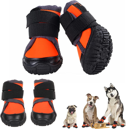 MORVIGIVE Dog Hiking Running Shoes 4 PCS, Outdoor Pet Boots Sneakers with Rugged Skid-Proof Sole & Adjustable Strap, All-Season Puppy Booties Breathable Pet Paw Protectors for Small Medium Large Dogs Animals & Pet Supplies > Pet Supplies > Dog Supplies > Dog Apparel MORVIGIVE Orange Large 