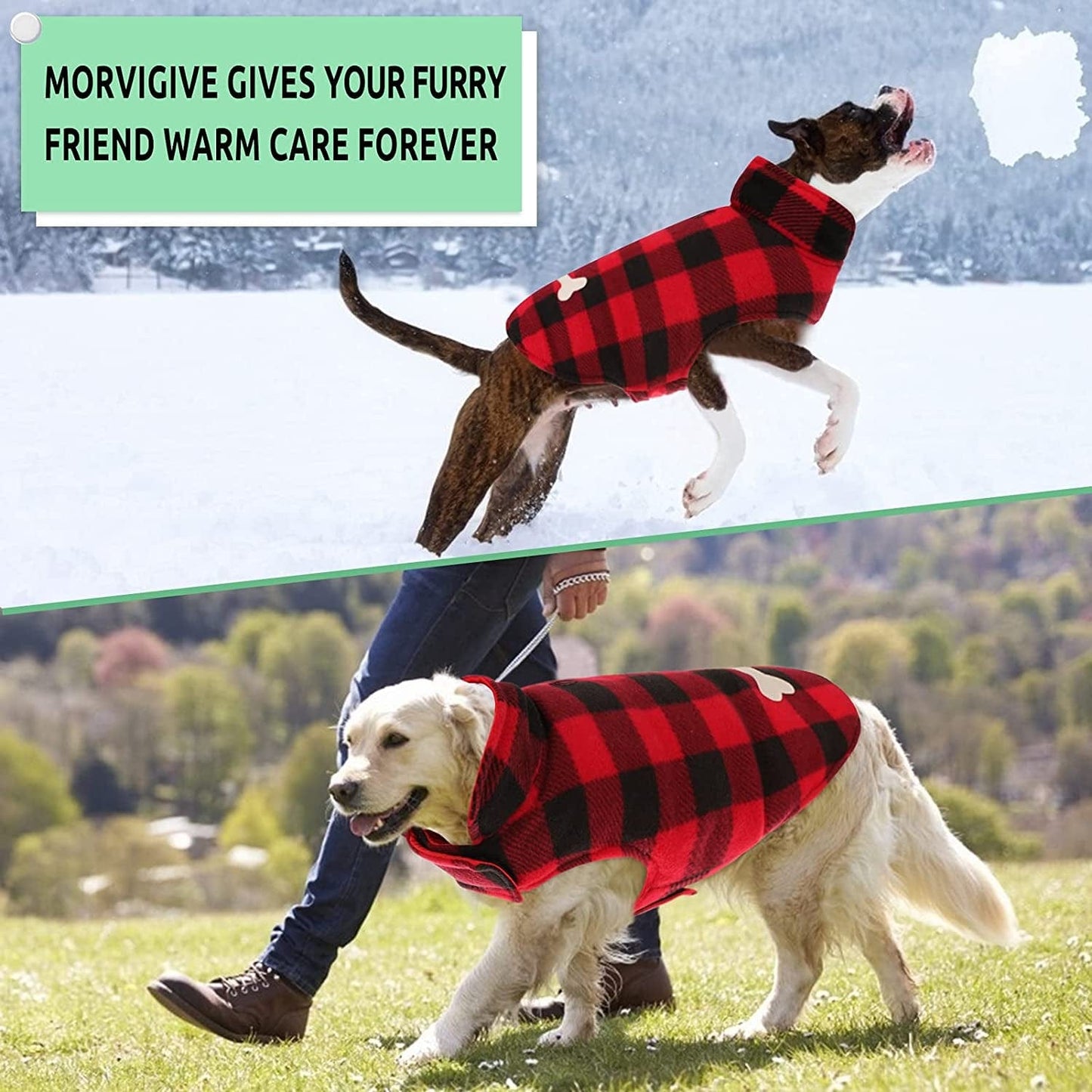 MORVIGIVE Reversible Plaid Winter Dog Coats, Waterproof British Style Puppy Snow Jacket with Harness Hole High Collar, Windproof Cold Weather Dog Vest Warm Pet Apparel for Small Medium Large Dogs Animals & Pet Supplies > Pet Supplies > Dog Supplies > Dog Apparel MORVIGIVE   