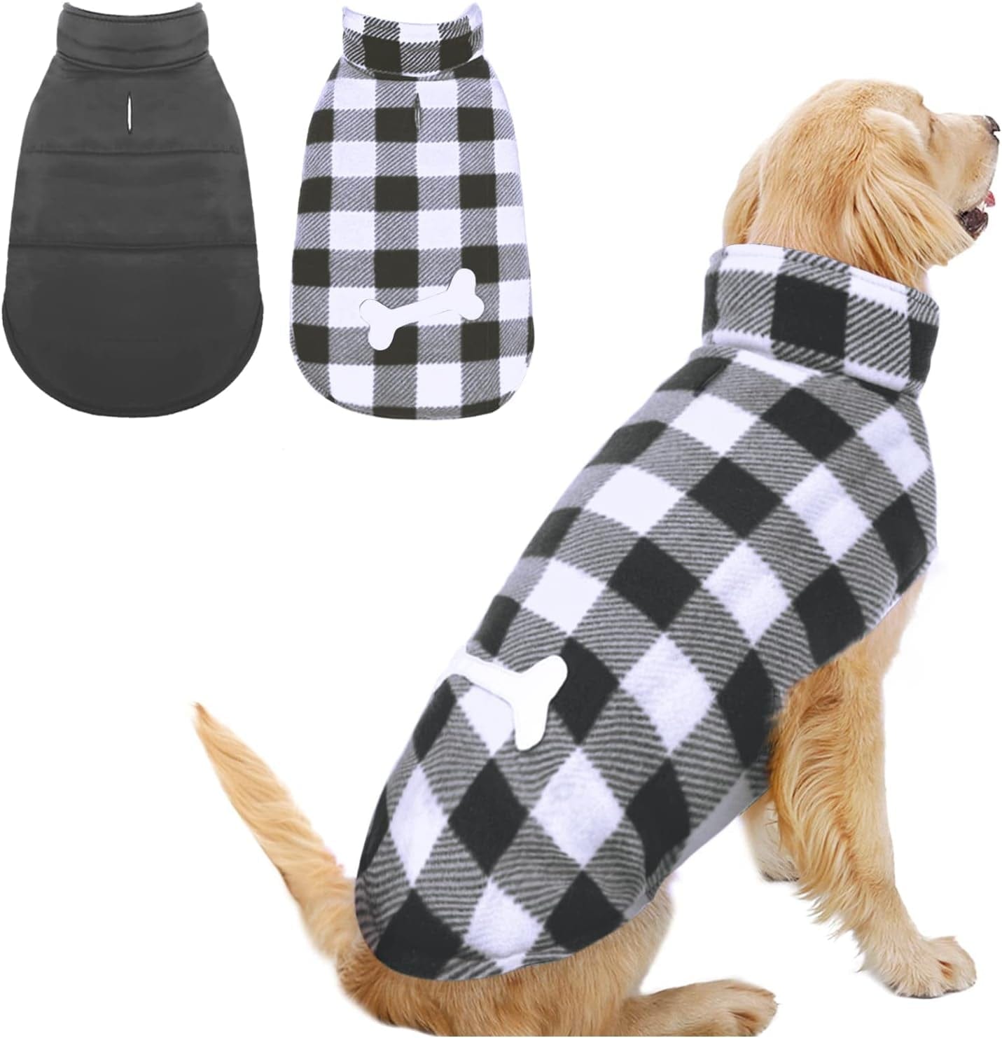 MORVIGIVE Reversible Plaid Winter Dog Coats, Waterproof British Style Puppy Snow Jacket with Harness Hole High Collar, Windproof Cold Weather Dog Vest Warm Pet Apparel for Small Medium Large Dogs Animals & Pet Supplies > Pet Supplies > Dog Supplies > Dog Apparel MORVIGIVE Black XXX-Large 