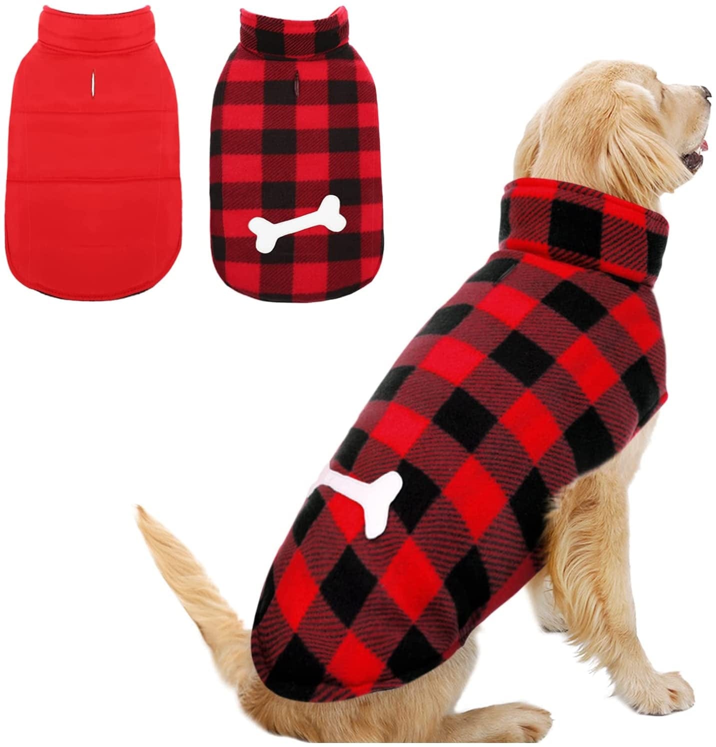 MORVIGIVE Reversible Plaid Winter Dog Coats, Waterproof British Style Puppy Snow Jacket with Harness Hole High Collar, Windproof Cold Weather Dog Vest Warm Pet Apparel for Small Medium Large Dogs Animals & Pet Supplies > Pet Supplies > Dog Supplies > Dog Apparel MORVIGIVE Red XXX-Large 