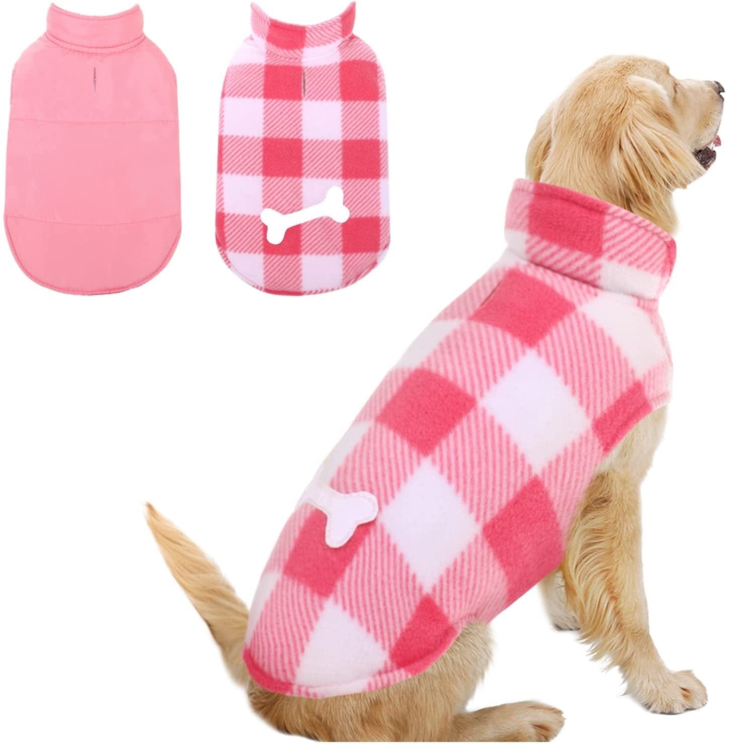 MORVIGIVE Reversible Plaid Winter Dog Coats, Waterproof British Style Puppy Snow Jacket with Harness Hole High Collar, Windproof Cold Weather Dog Vest Warm Pet Apparel for Small Medium Large Dogs Animals & Pet Supplies > Pet Supplies > Dog Supplies > Dog Apparel MORVIGIVE Pink Large 
