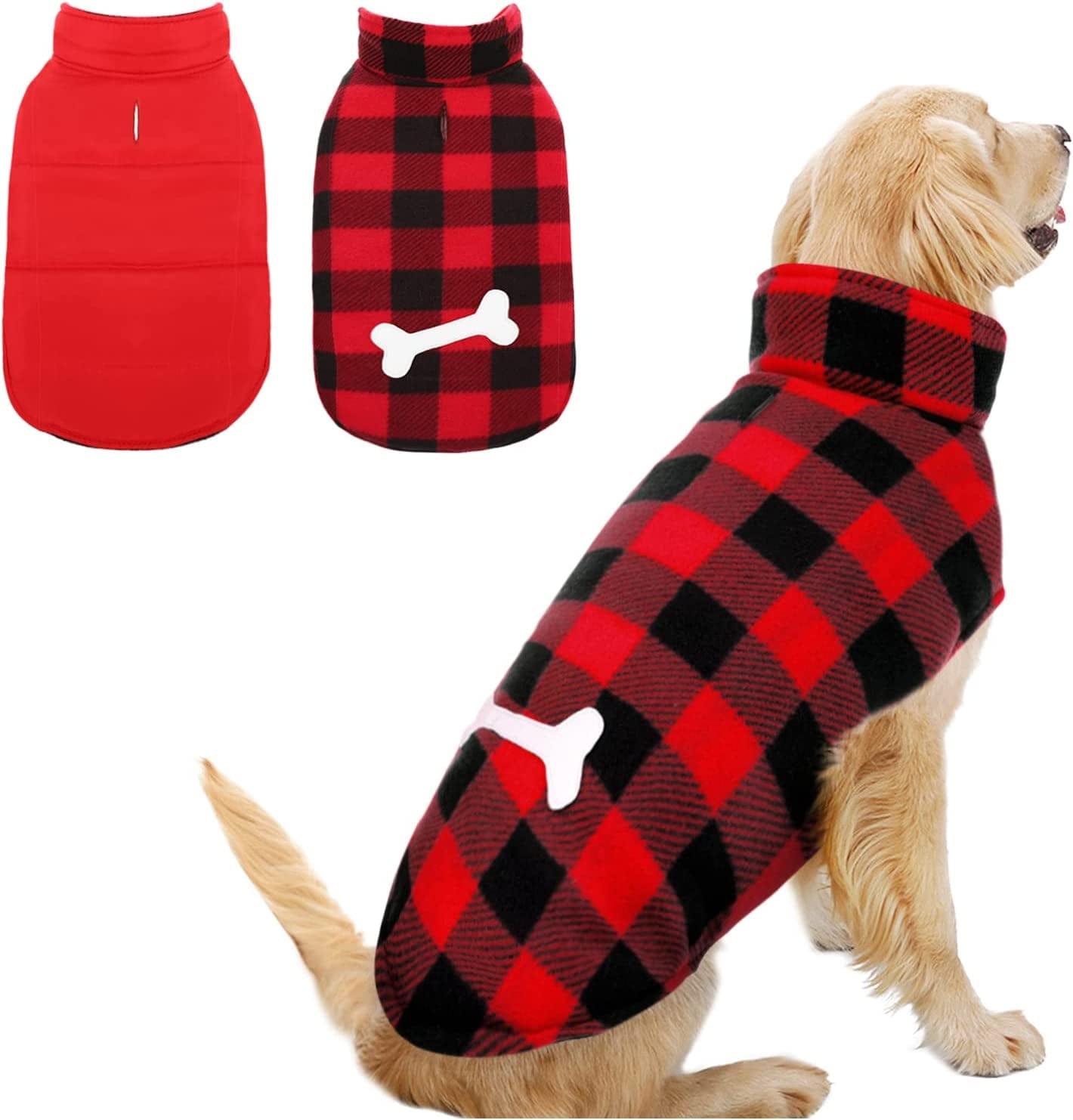 MORVIGIVE Reversible Plaid Winter Dog Coats, Waterproof British Style Puppy Snow Jacket with Harness Hole High Collar, Windproof Cold Weather Dog Vest Warm Pet Apparel for Small Medium Large Dogs Animals & Pet Supplies > Pet Supplies > Dog Supplies > Dog Apparel MORVIGIVE Red XX-Large 