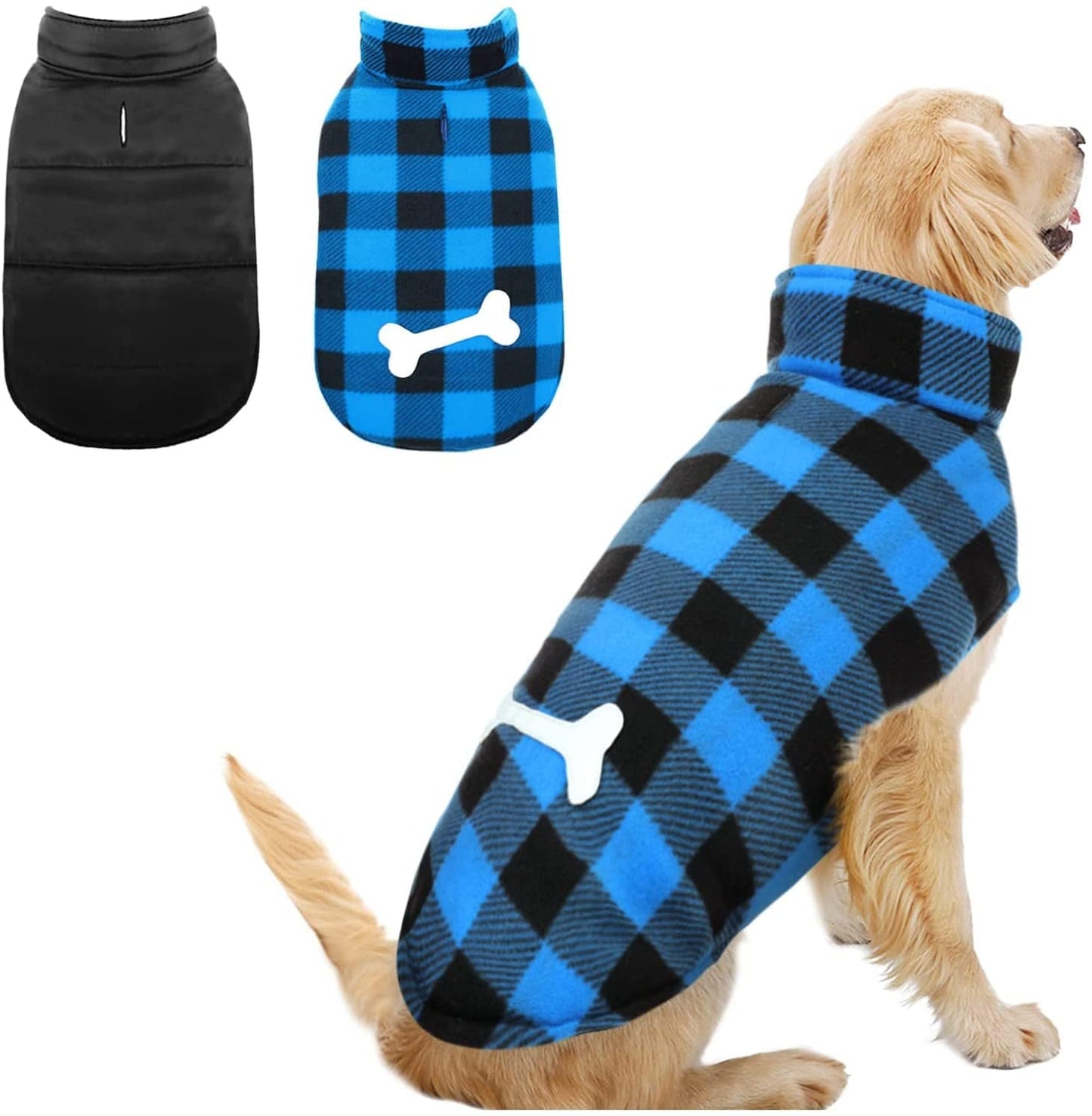 MORVIGIVE Reversible Plaid Winter Dog Coats, Waterproof British Style Puppy Snow Jacket with Harness Hole High Collar, Windproof Cold Weather Dog Vest Warm Pet Apparel for Small Medium Large Dogs Animals & Pet Supplies > Pet Supplies > Dog Supplies > Dog Apparel MORVIGIVE Blue X-Small 