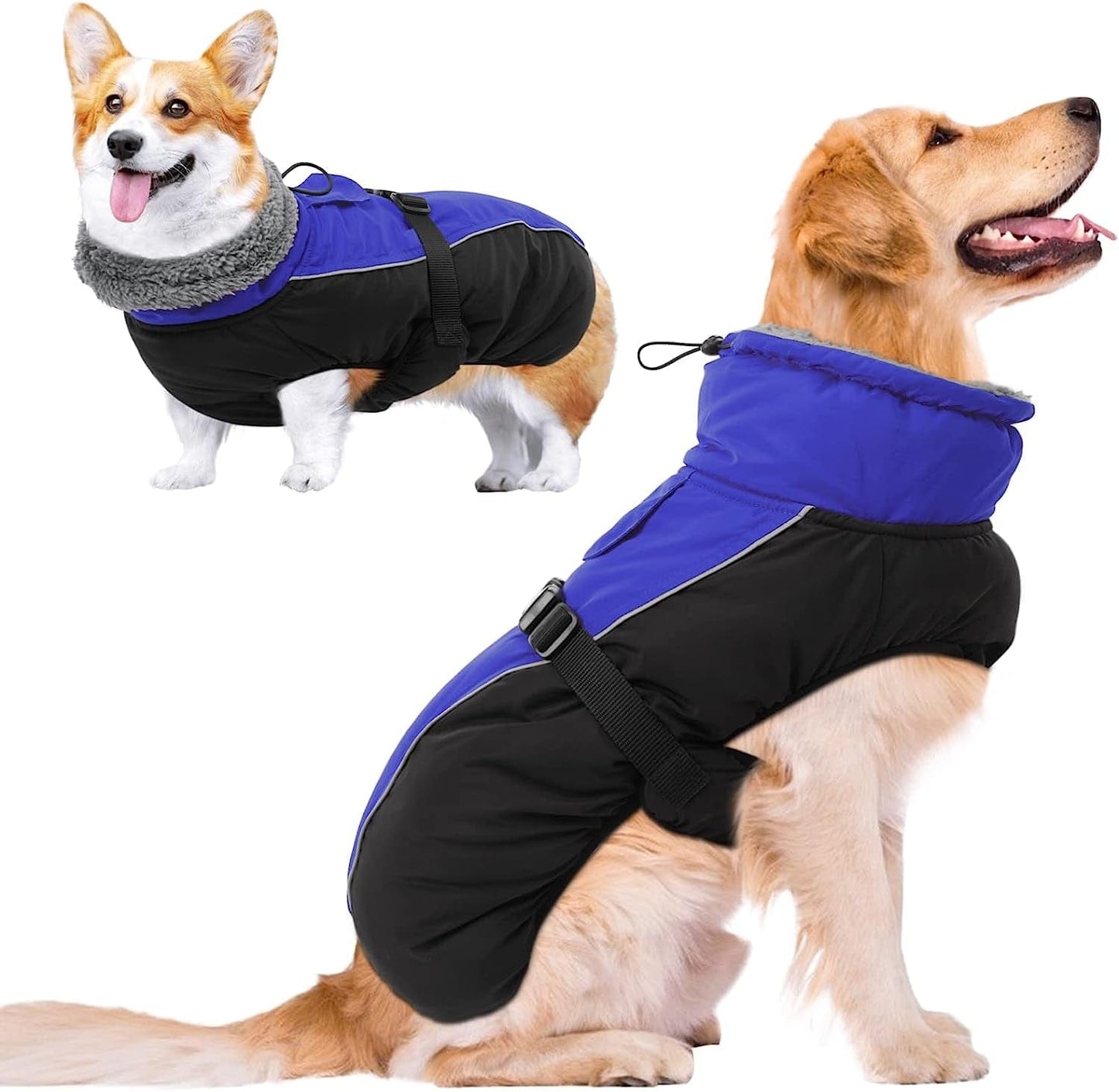 MORVIGIVE Windproof Turtleneck Winter Dog Coat, Thickened Fleece Lining Dog Jacket with Buckle Closure & Harness Hole, Reflective Cold Weather Dog Vest Clothes Pet Apparel for Small Medium Large Dogs Animals & Pet Supplies > Pet Supplies > Dog Supplies > Dog Apparel MORVIGIVE Blue Small 