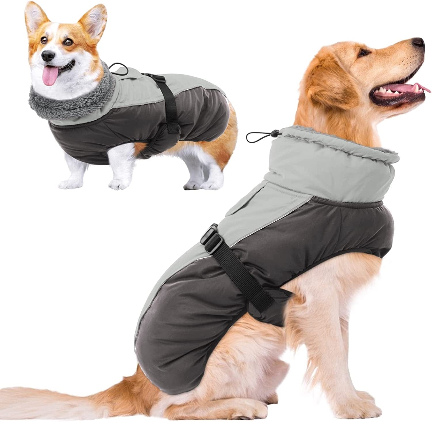 MORVIGIVE Windproof Turtleneck Winter Dog Coat, Thickened Fleece Lining Dog Jacket with Buckle Closure & Harness Hole, Reflective Cold Weather Dog Vest Clothes Pet Apparel for Small Medium Large Dogs Animals & Pet Supplies > Pet Supplies > Dog Supplies > Dog Apparel MORVIGIVE Grey XXX-Large 