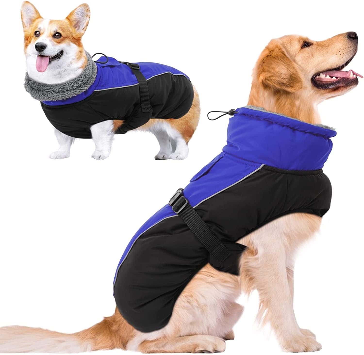 MORVIGIVE Windproof Turtleneck Winter Dog Coat, Thickened Fleece Lining Dog Jacket with Buckle Closure & Harness Hole, Reflective Cold Weather Dog Vest Clothes Pet Apparel for Small Medium Large Dogs Animals & Pet Supplies > Pet Supplies > Dog Supplies > Dog Apparel MORVIGIVE Blue XXX-Large 