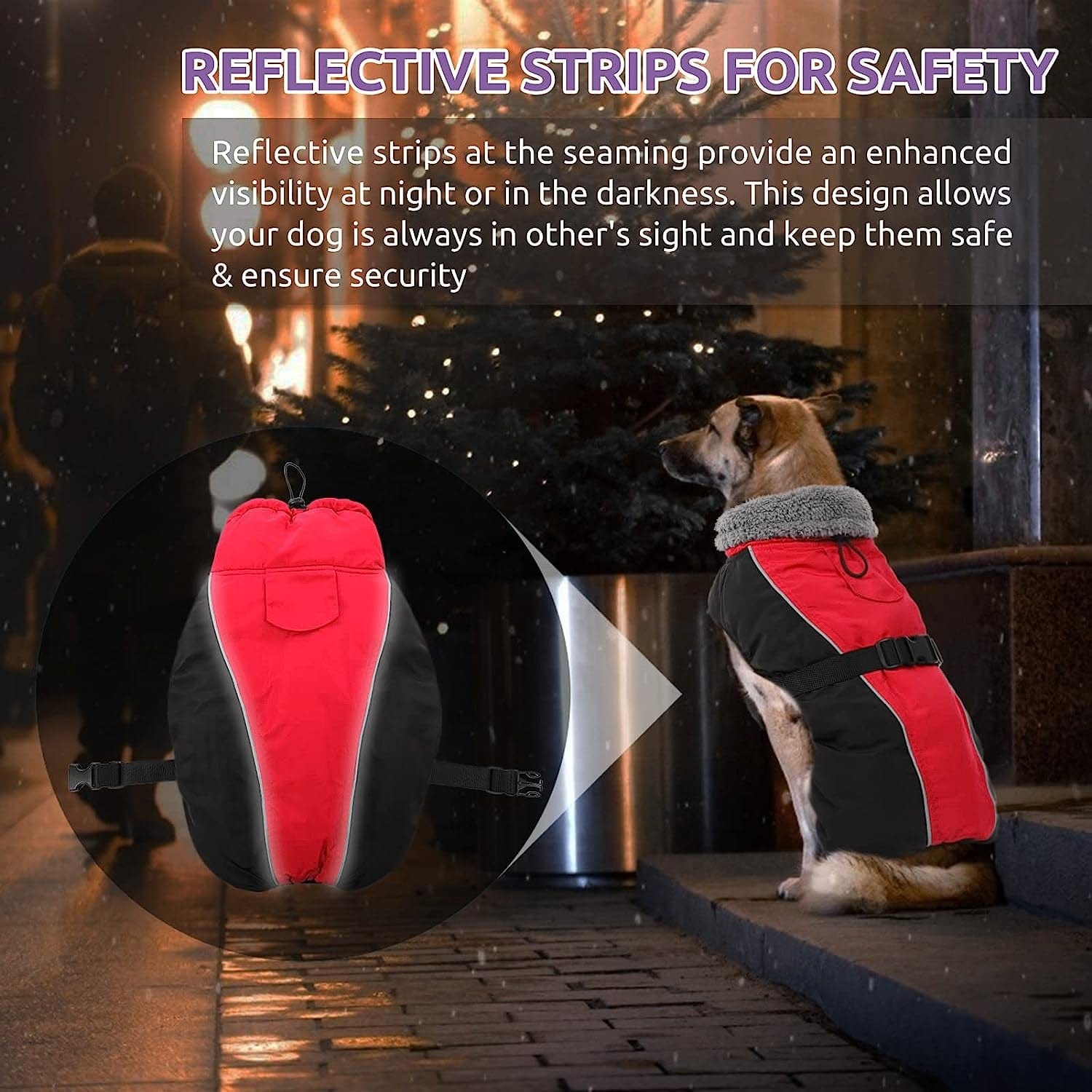 MORVIGIVE Windproof Turtleneck Winter Dog Coat, Thickened Fleece Lining Dog Jacket with Buckle Closure & Harness Hole, Reflective Cold Weather Dog Vest Clothes Pet Apparel for Small Medium Large Dogs Animals & Pet Supplies > Pet Supplies > Dog Supplies > Dog Apparel MORVIGIVE   