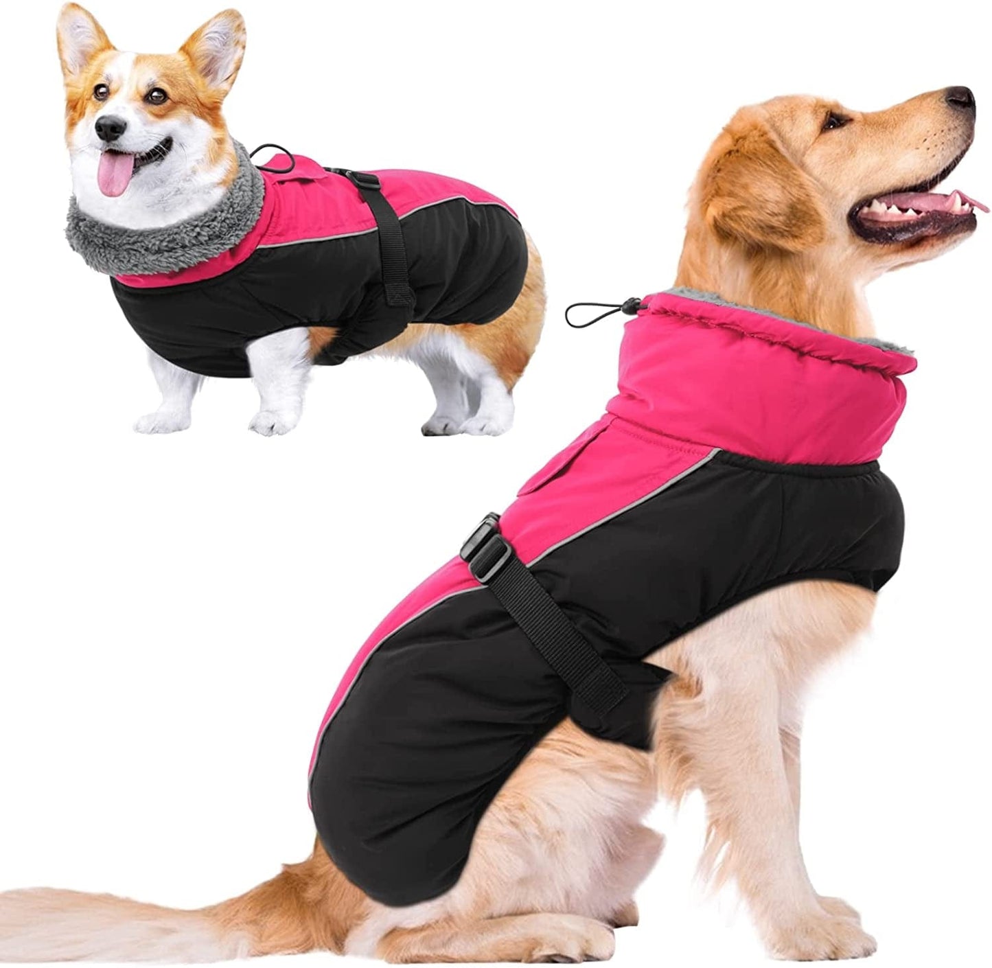 MORVIGIVE Windproof Turtleneck Winter Dog Coat, Thickened Fleece Lining Dog Jacket with Buckle Closure & Harness Hole, Reflective Cold Weather Dog Vest Clothes Pet Apparel for Small Medium Large Dogs Animals & Pet Supplies > Pet Supplies > Dog Supplies > Dog Apparel MORVIGIVE Pink XXX-Large 