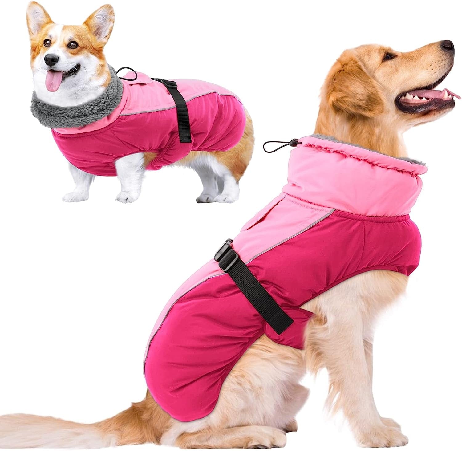 MORVIGIVE Windproof Turtleneck Winter Dog Coat, Thickened Fleece Lining Dog Jacket with Buckle Closure & Harness Hole, Reflective Cold Weather Dog Vest Clothes Pet Apparel for Small Medium Large Dogs Animals & Pet Supplies > Pet Supplies > Dog Supplies > Dog Apparel MORVIGIVE Fuchsia XX-Large 