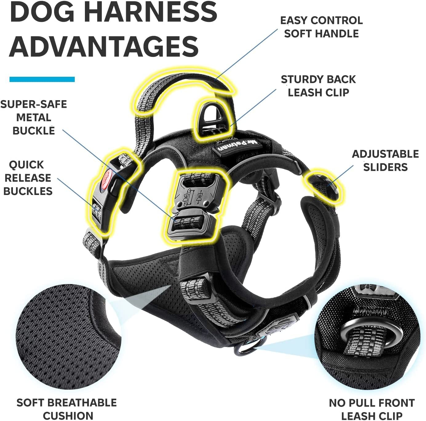 MR. PETMAN No Pull Dog Harness with Leash, Seat Belt, Grooming Glove - No Choke Dog Harness Set for Small Medium Large Dogs- Reflective Adjustable Dog Vest Harnesses with Handle for Walking Training Animals & Pet Supplies > Pet Supplies > Dog Supplies > Dog Apparel Mr. Petman   