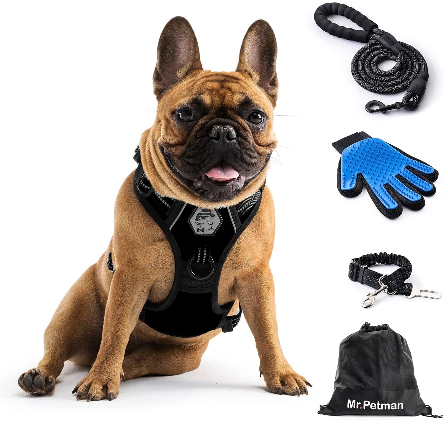 MR. PETMAN No Pull Dog Harness with Leash, Seat Belt, Grooming Glove - No Choke Dog Harness Set for Small Medium Large Dogs- Reflective Adjustable Dog Vest Harnesses with Handle for Walking Training Animals & Pet Supplies > Pet Supplies > Dog Supplies > Dog Apparel Mr. Petman Classic Black Small 