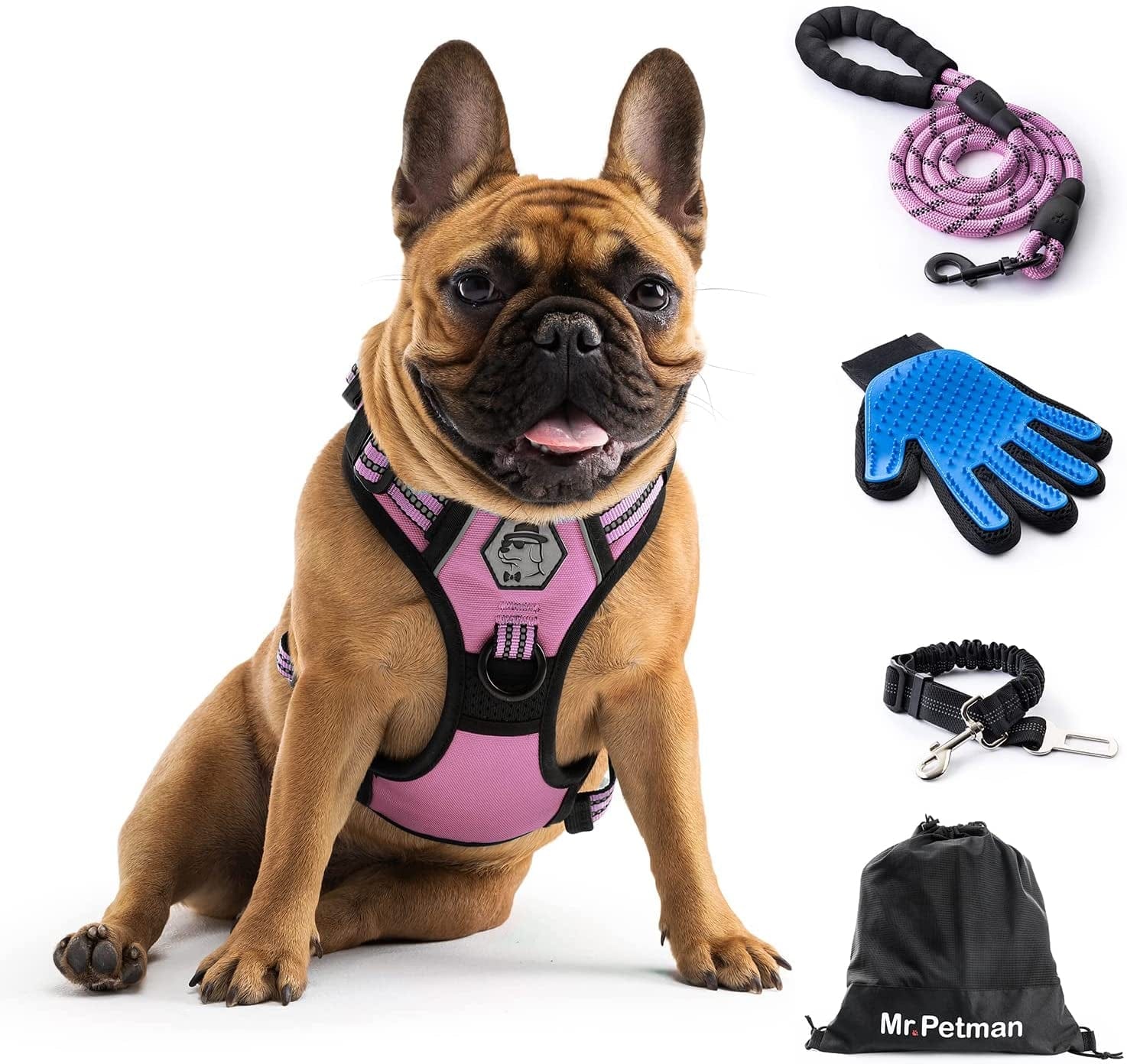 MR. PETMAN No Pull Dog Harness with Leash, Seat Belt, Grooming Glove - No Choke Dog Harness Set for Small Medium Large Dogs- Reflective Adjustable Dog Vest Harnesses with Handle for Walking Training Animals & Pet Supplies > Pet Supplies > Dog Supplies > Dog Apparel Mr. Petman Baby Pink Small 