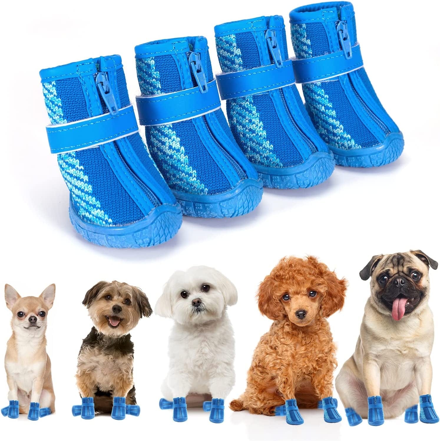 MUSIMC Dog Booties for Hot Pavement Breathable Dog Summer Shoes Dog Boot for Small Dogs, Puppy Shoes Paw Protector for Hiking 4PCS Animals & Pet Supplies > Pet Supplies > Dog Supplies > Dog Apparel MUSIMC Blue Size 5:1.89''x2.09''(W*L) 