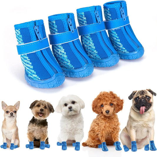 MUSIMC Dog Booties for Hot Pavement Breathable Dog Summer Shoes Dog Boot for Small Dogs, Puppy Shoes Paw Protector for Hiking 4PCS Animals & Pet Supplies > Pet Supplies > Dog Supplies > Dog Apparel MUSIMC Blue Size 5:1.89''x2.09''(W*L) 