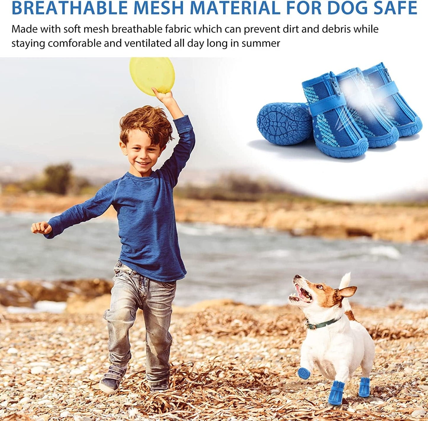 MUSIMC Dog Booties for Hot Pavement Breathable Dog Summer Shoes Dog Boot for Small Dogs, Puppy Shoes Paw Protector for Hiking 4PCS Animals & Pet Supplies > Pet Supplies > Dog Supplies > Dog Apparel MUSIMC   