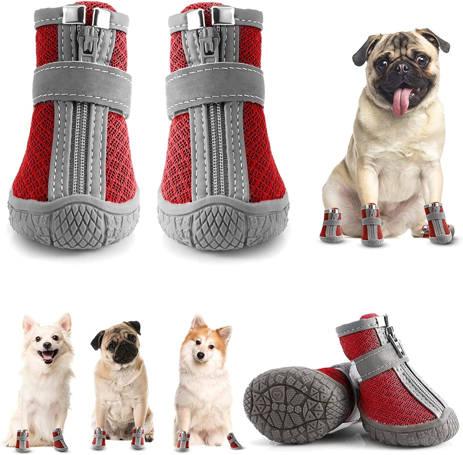 MUSIMC Dog Booties for Hot Pavement Breathable Dog Summer Shoes Dog Boot for Small Dogs, Puppy Shoes Paw Protector for Hiking 4PCS Animals & Pet Supplies > Pet Supplies > Dog Supplies > Dog Apparel MUSIMC Red Size 5:1.89''x2.09''(W*L) 