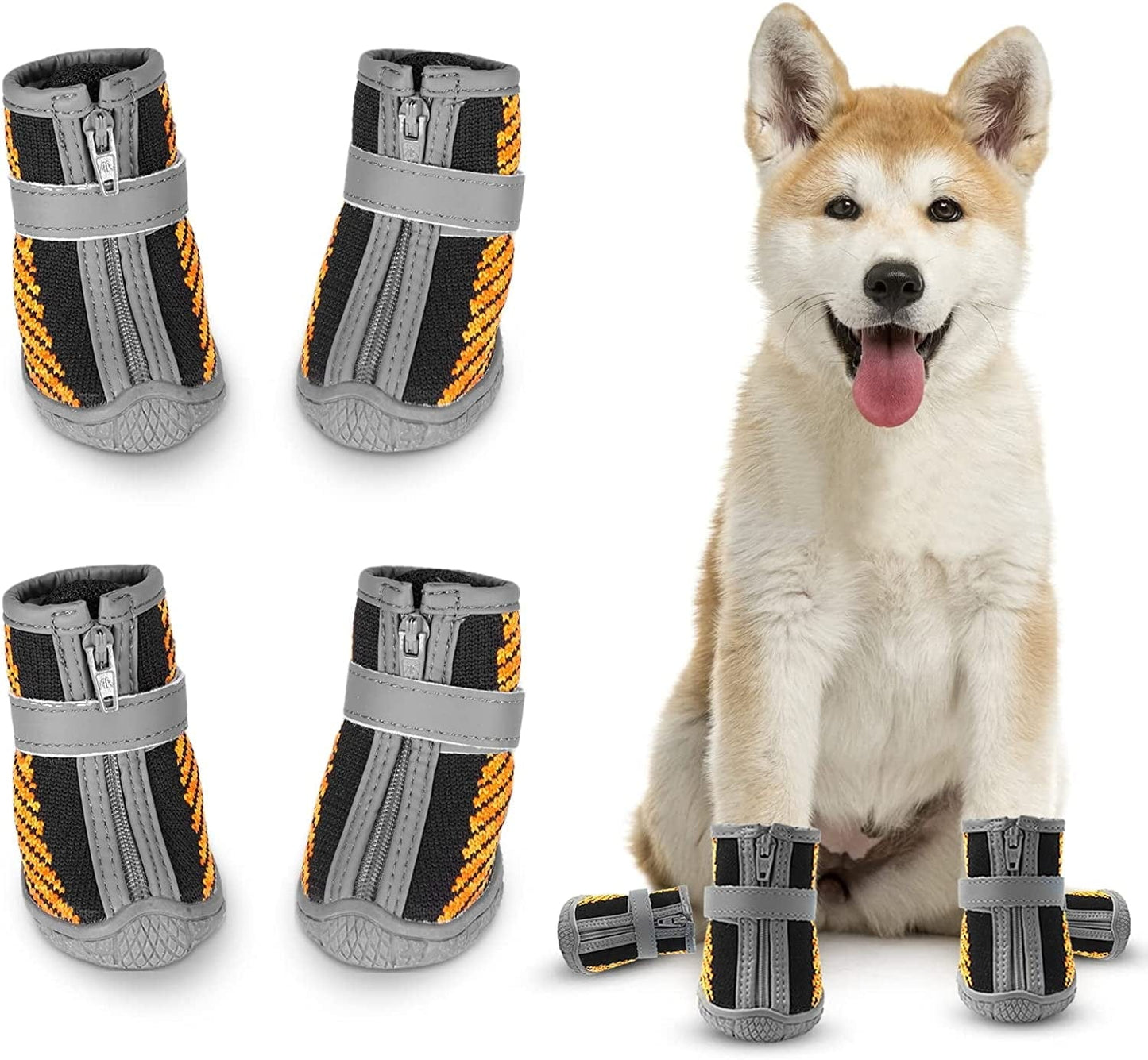 MUSIMC Dog Booties for Hot Pavement Breathable Dog Summer Shoes Dog Boot for Small Dogs, Puppy Shoes Paw Protector for Hiking 4PCS Animals & Pet Supplies > Pet Supplies > Dog Supplies > Dog Apparel MUSIMC Black orange Size 5:1.89''x2.09''(W*L) 