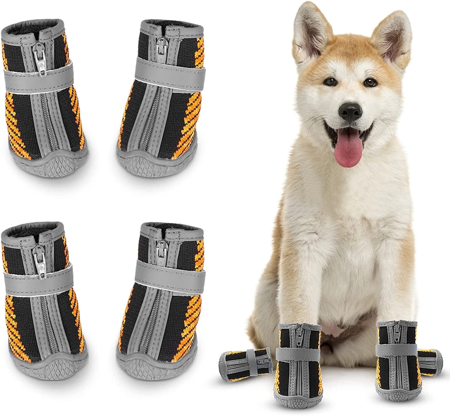 MUSIMC Dog Booties for Hot Pavement Breathable Dog Summer Shoes Dog Boot for Small Dogs, Puppy Shoes Paw Protector for Hiking 4PCS Animals & Pet Supplies > Pet Supplies > Dog Supplies > Dog Apparel MUSIMC Black orange Size 5:1.89''x2.09''(W*L) 