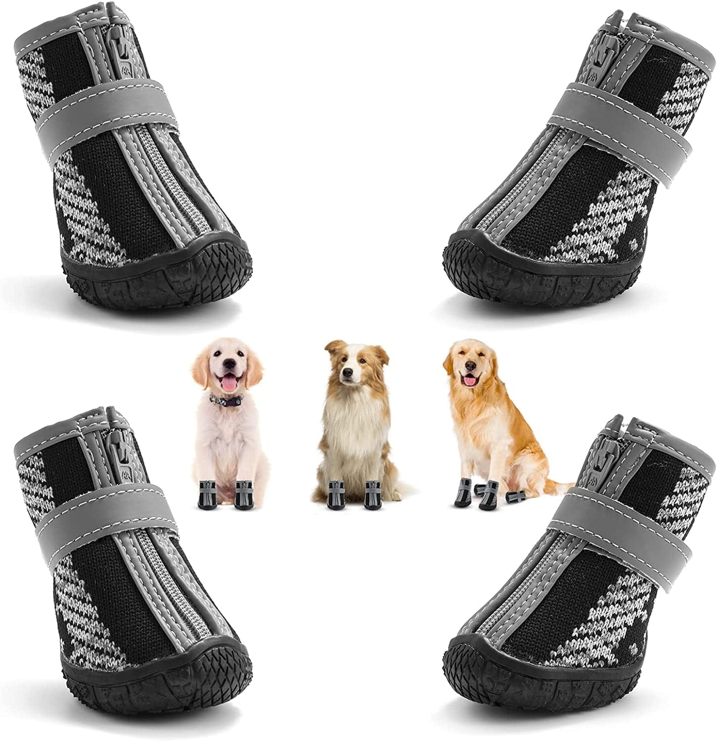 MUSIMC Dog Booties for Hot Pavement Breathable Dog Summer Shoes Dog Boot for Small Dogs, Puppy Shoes Paw Protector for Hiking 4PCS Animals & Pet Supplies > Pet Supplies > Dog Supplies > Dog Apparel MUSIMC Black gray Size 4 :1.7''x1.89''(W*L) 