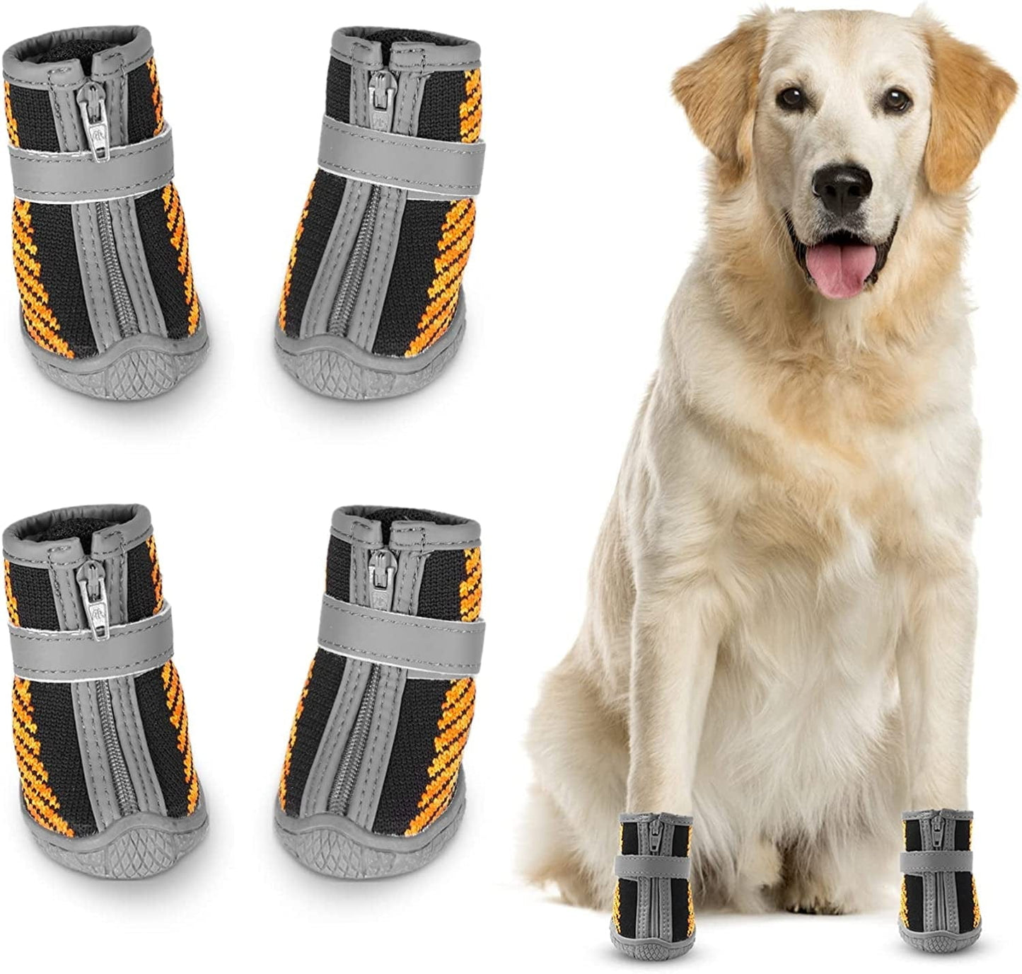 MUSIMC Dog Booties for Hot Pavement Breathable Dog Summer Shoes Dog Boot for Small Dogs, Puppy Shoes Paw Protector for Hiking 4PCS Animals & Pet Supplies > Pet Supplies > Dog Supplies > Dog Apparel MUSIMC Black orange Size 2 :1.3''x1.57''(W*L) 