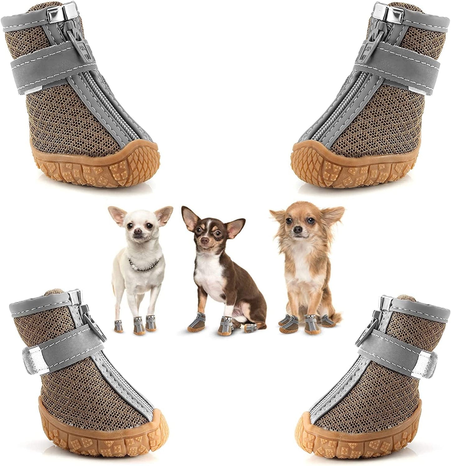 MUSIMC Dog Booties for Hot Pavement Breathable Dog Summer Shoes Dog Boot for Small Dogs, Puppy Shoes Paw Protector for Hiking 4PCS Animals & Pet Supplies > Pet Supplies > Dog Supplies > Dog Apparel MUSIMC Khaki Size 4 :1.7''x1.89''(W*L) 