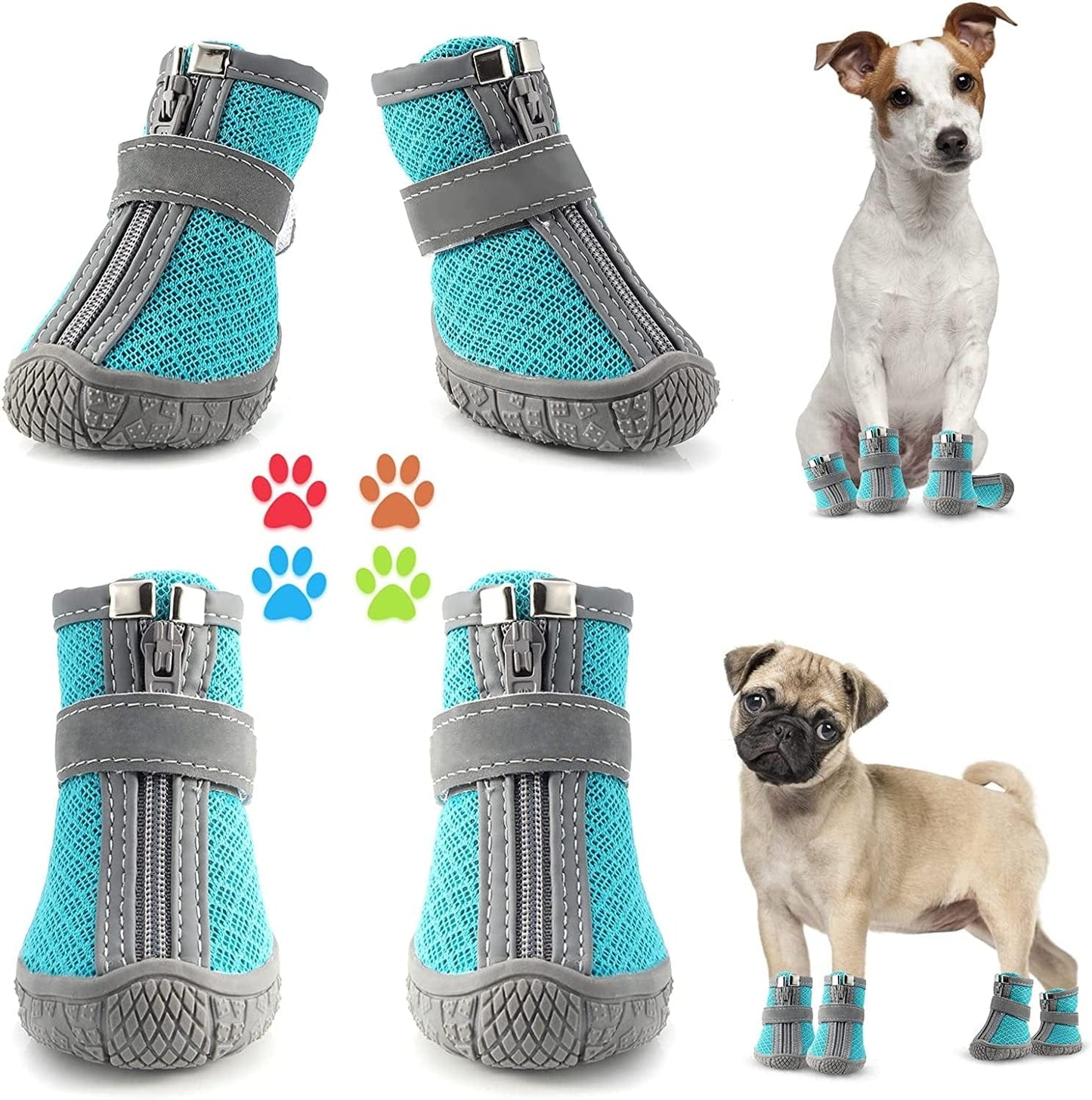 MUSIMC Dog Booties for Hot Pavement Breathable Dog Summer Shoes Dog Boot for Small Dogs, Puppy Shoes Paw Protector for Hiking 4PCS Animals & Pet Supplies > Pet Supplies > Dog Supplies > Dog Apparel MUSIMC Blue01 Size 1 :1.1''x1.38''(W*L) 