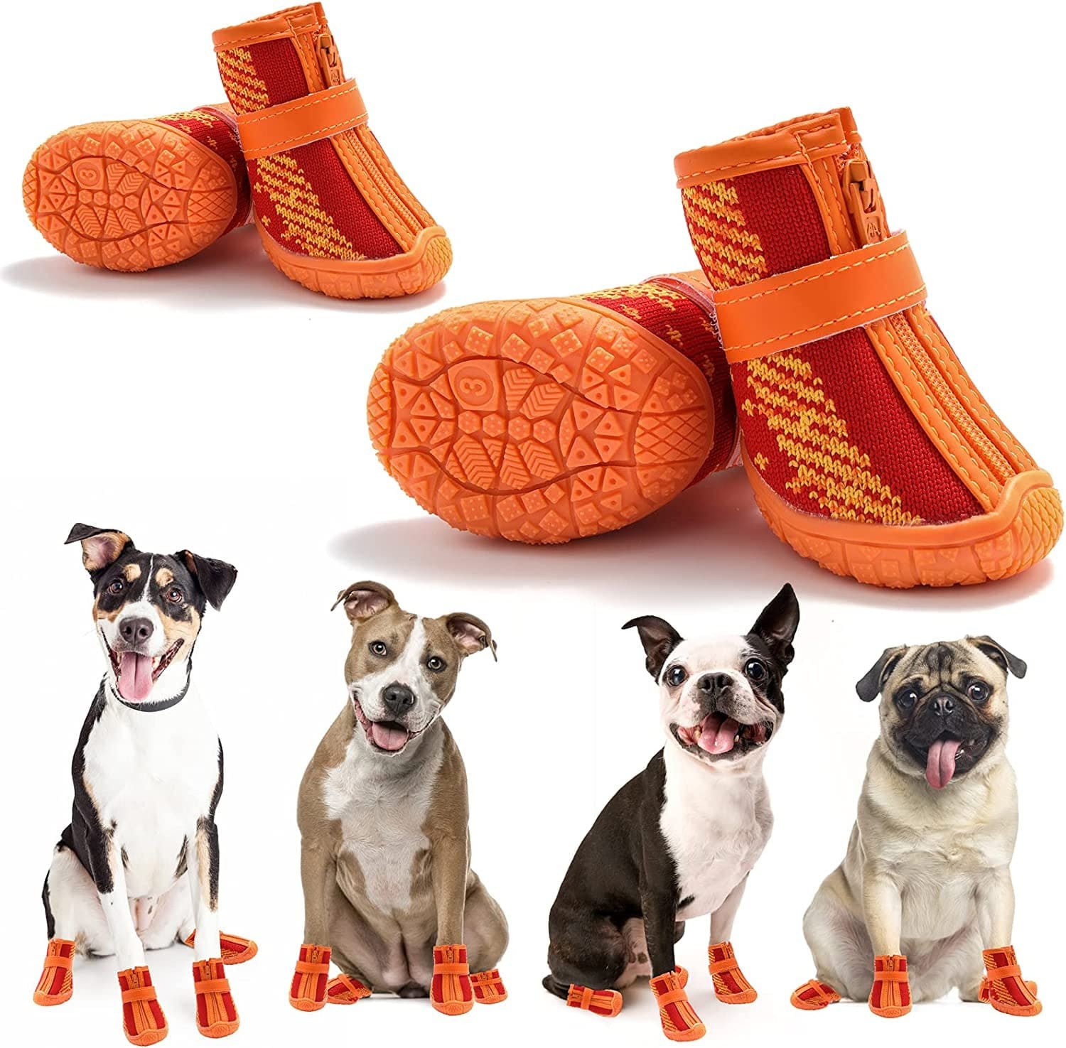 MUSIMC Dog Booties for Hot Pavement Breathable Dog Summer Shoes Dog Boot for Small Dogs, Puppy Shoes Paw Protector for Hiking 4PCS Animals & Pet Supplies > Pet Supplies > Dog Supplies > Dog Apparel MUSIMC Red orange Size 3 :1.5''x1.7''(W*L) 