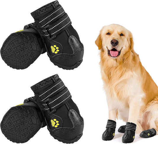 Mzlvspet Dog Boots, Waterproof Boots for Dogs, Dog Booties with Anti-Slip Sole Reflective Straps, Outdoor Dog Shoes for Medium Large Dogs 4PCS Animals & Pet Supplies > Pet Supplies > Dog Supplies > Dog Apparel Factorydirectlystore Black Size 6: (2.9''x2.5'')(L*W) 