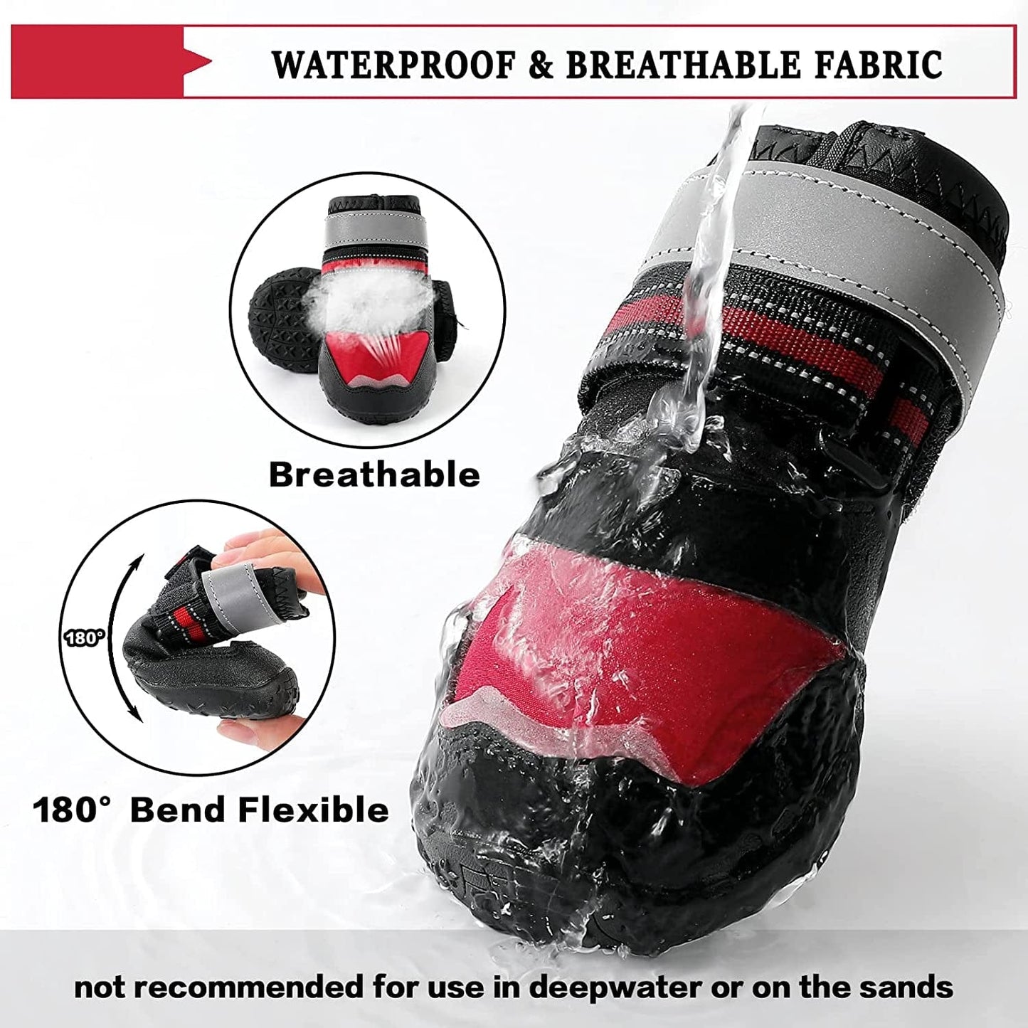 Non-Slip Dog Boots Fleece Lined Dog Snow Booties, Waterproof Dog Shoes for Hot Pavement with Reflective Straps, Dog Outdoor Hiking Boot for Small Medium Large Dogs 4Pcs (Red-Size 7) Animals & Pet Supplies > Pet Supplies > Dog Supplies > Dog Apparel Mengelina   
