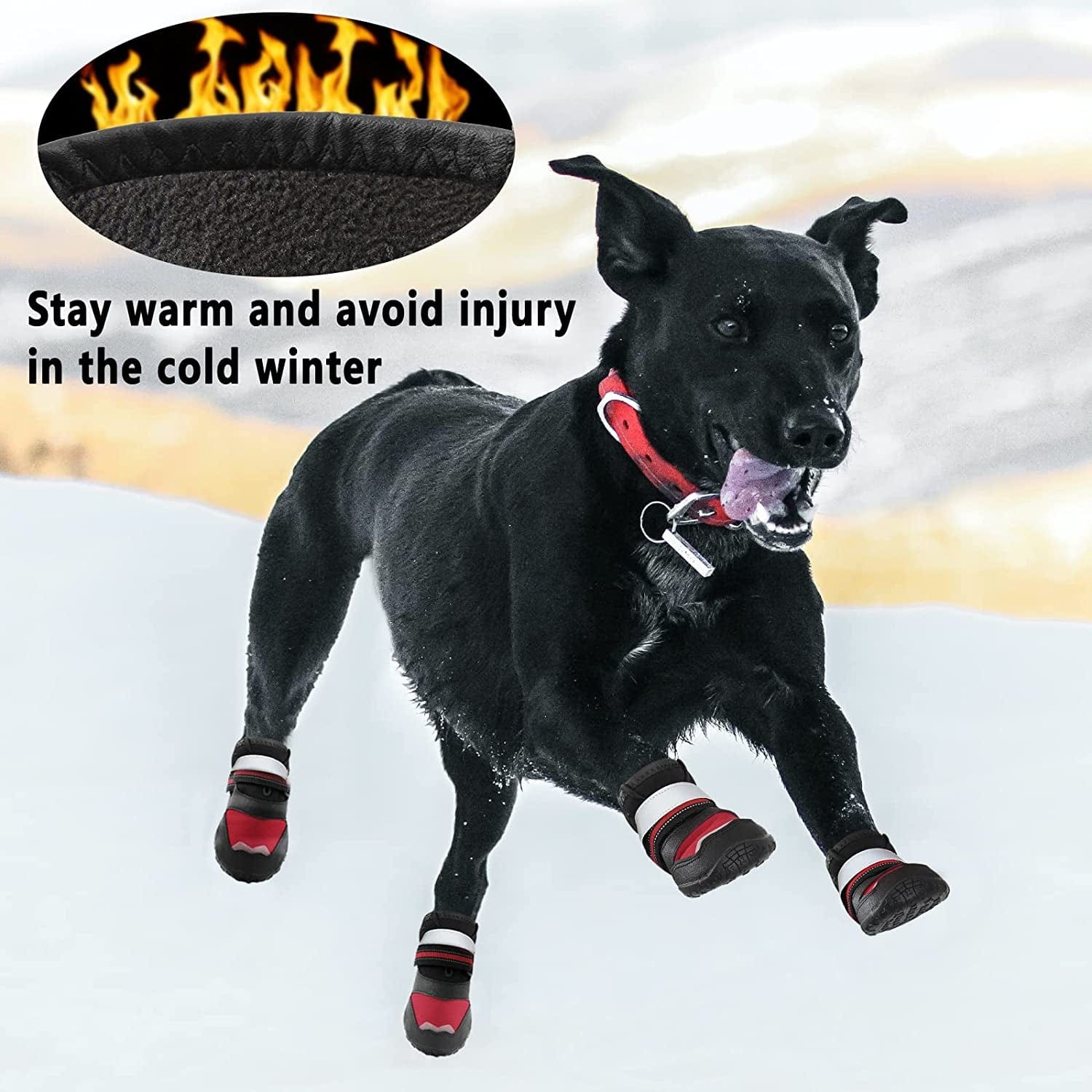 Non-Slip Dog Boots Fleece Lined Dog Snow Booties, Waterproof Dog Shoes for Hot Pavement with Reflective Straps, Dog Outdoor Hiking Boot for Small Medium Large Dogs 4Pcs (Red-Size 7) Animals & Pet Supplies > Pet Supplies > Dog Supplies > Dog Apparel Mengelina   