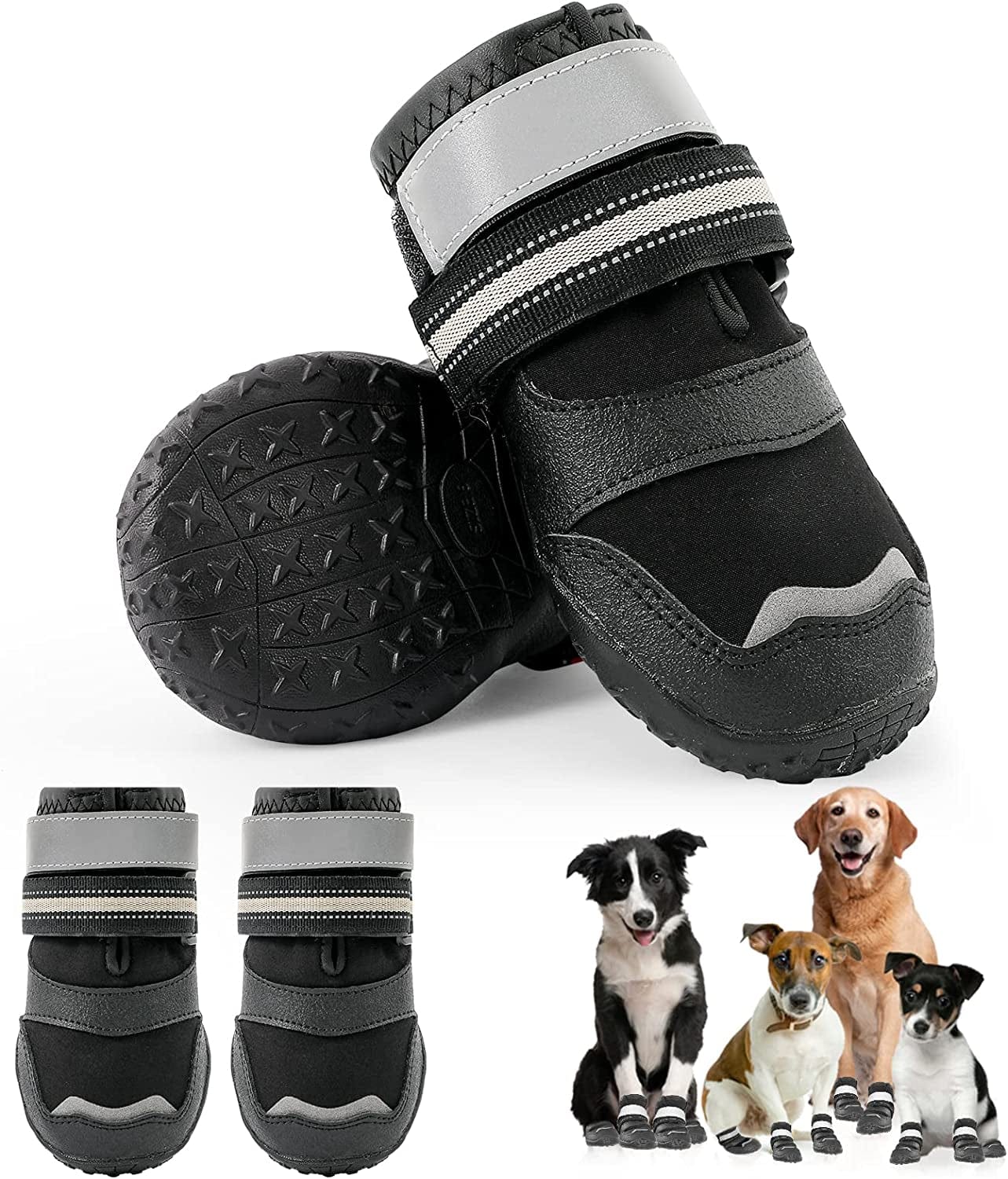 Non-Slip Dog Boots Fleece Lined Dog Snow Booties, Waterproof Dog Shoes for Hot Pavement with Reflective Straps, Dog Outdoor Hiking Boot for Small Medium Large Dogs 4Pcs (Red-Size 7) Animals & Pet Supplies > Pet Supplies > Dog Supplies > Dog Apparel Mengelina Black Size 2: (2.4"x1.7")(L*W) for 18-27lbs 