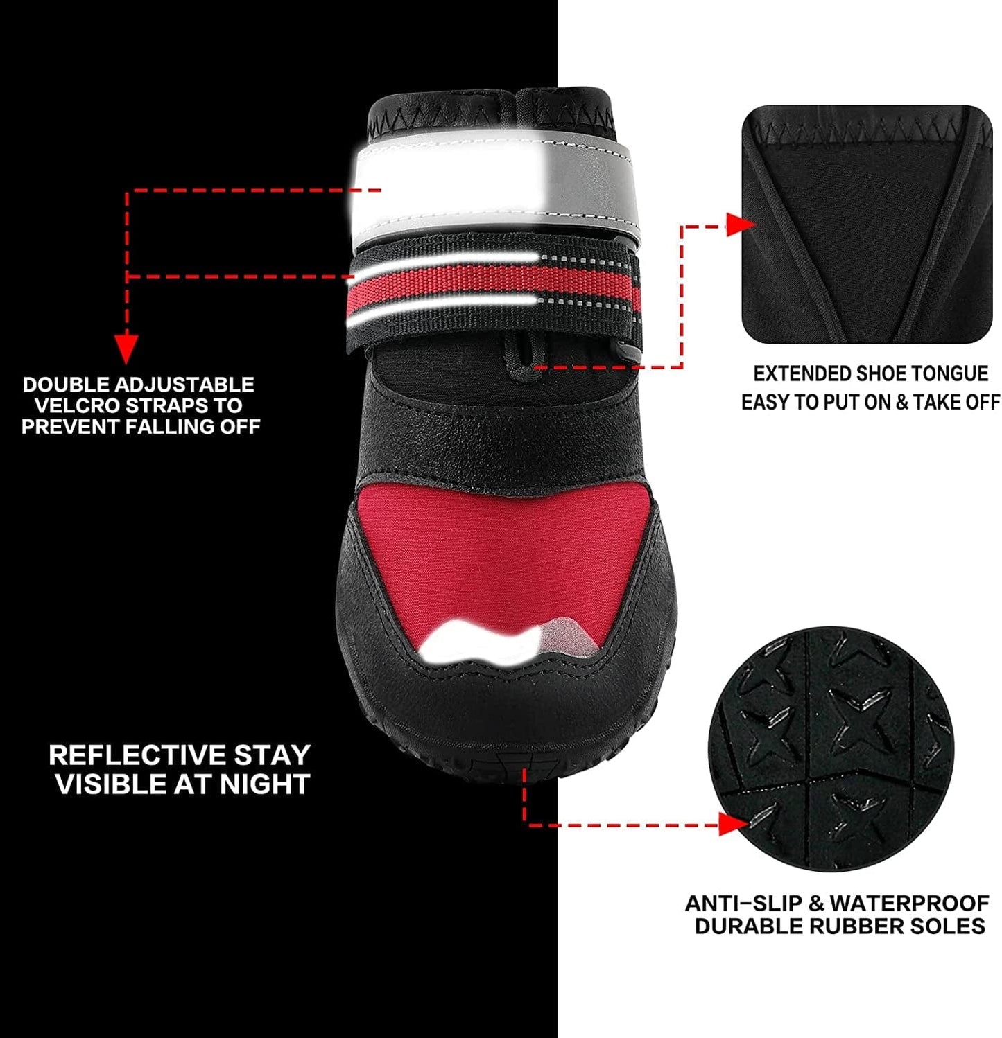 Non-Slip Dog Boots Fleece Lined Dog Snow Booties, Waterproof Dog Shoes for Hot Pavement with Reflective Straps, Dog Outdoor Hiking Boot for Small Medium Large Dogs 4Pcs (Red-Size 7) Animals & Pet Supplies > Pet Supplies > Dog Supplies > Dog Apparel Mengelina   