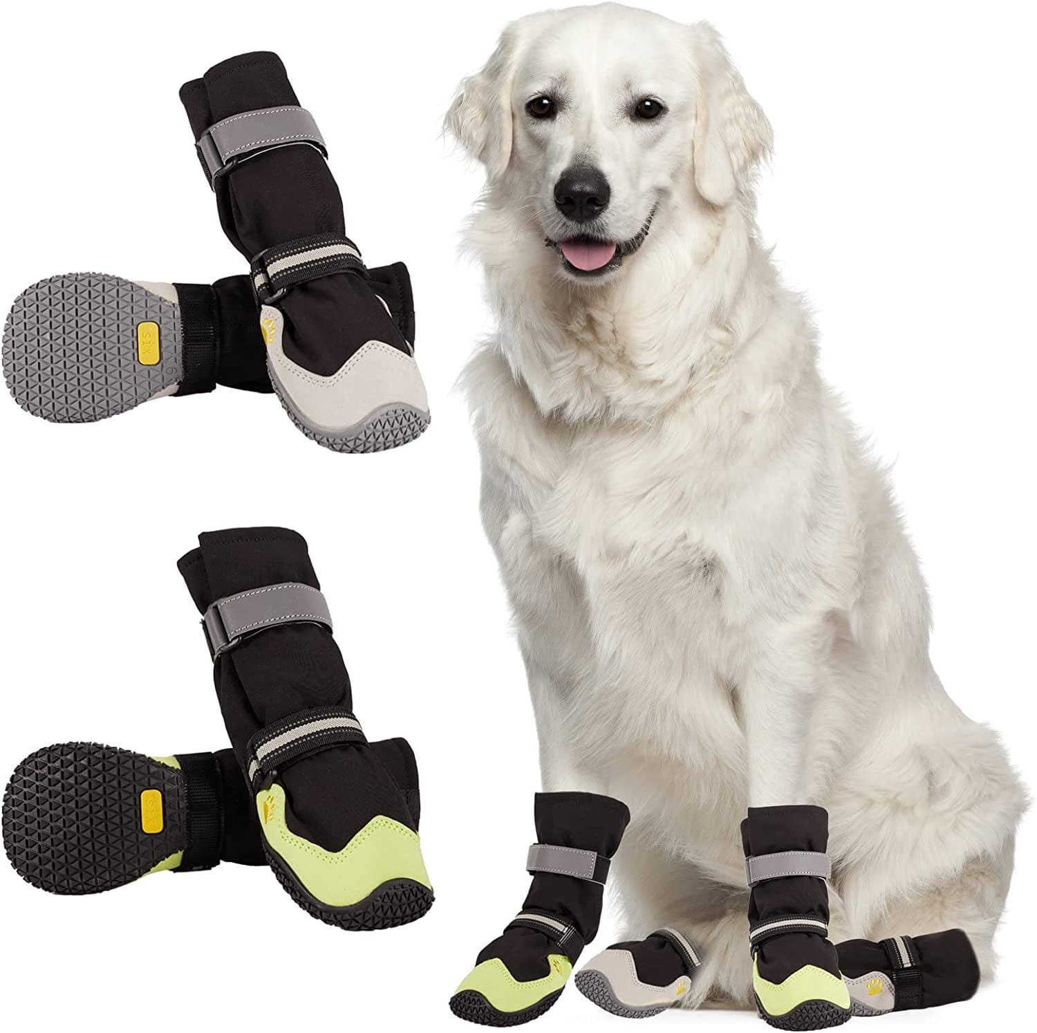 Non-Slip Dog Snow Boots - 4 Pack Breathable Paw Protection Dog Shoes for Small, Medium and Large Dogs - Winter Dog Snow Boots - Reflective Waterproof Dog Boots for Outdoor Hiking (Black White, Size8) Animals & Pet Supplies > Pet Supplies > Dog Supplies > Dog Apparel Tasperfed Black and Green 3 