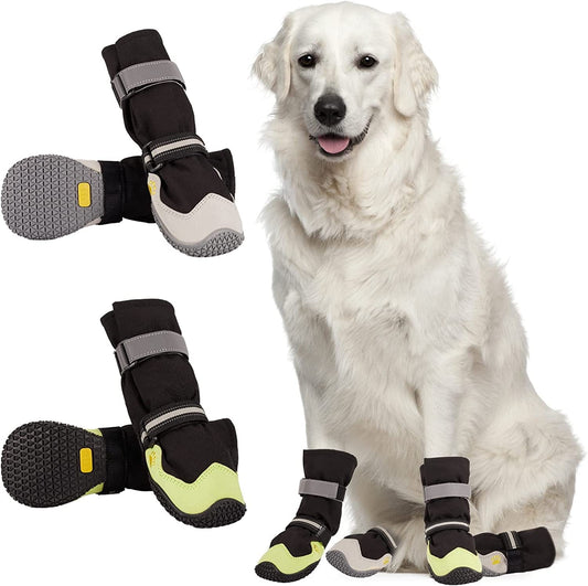 Non-Slip Dog Snow Boots - 4 Pack Breathable Paw Protection Dog Shoes for Small, Medium and Large Dogs - Winter Dog Snow Boots - Reflective Waterproof Dog Boots for Outdoor Hiking (Black White, Size8) Animals & Pet Supplies > Pet Supplies > Dog Supplies > Dog Apparel Tasperfed Black and Green 3 