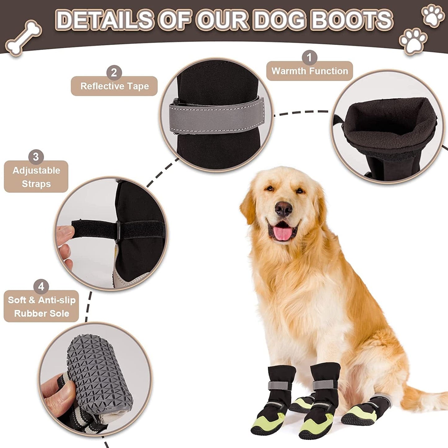 Non-Slip Dog Snow Boots - 4 Pack Breathable Paw Protection Dog Shoes for Small, Medium and Large Dogs - Winter Dog Snow Boots - Reflective Waterproof Dog Boots for Outdoor Hiking (Black White, Size8) Animals & Pet Supplies > Pet Supplies > Dog Supplies > Dog Apparel Tasperfed   