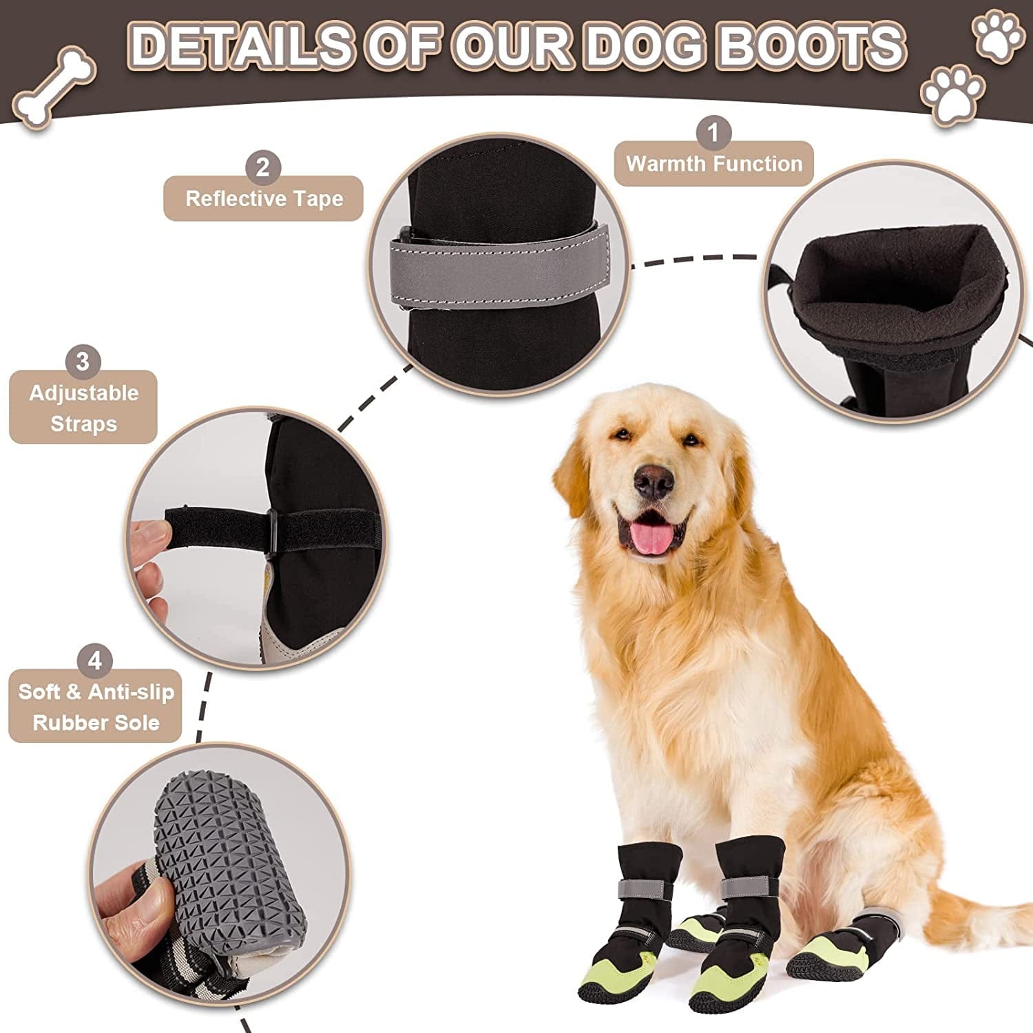 Non-Slip Dog Snow Boots - 4 Pack Breathable Paw Protection Dog Shoes for Small, Medium and Large Dogs - Winter Dog Snow Boots - Reflective Waterproof Dog Boots for Outdoor Hiking (Black White, Size8) Animals & Pet Supplies > Pet Supplies > Dog Supplies > Dog Apparel Tasperfed   