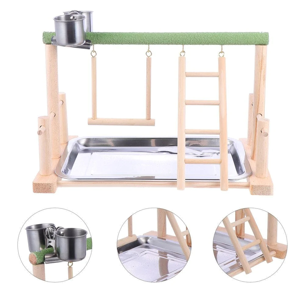 NUOLUX Parrot Playstand Bird Playpen Stands Wood Cage Swing Standing Toys Ladder Rack Parrots Playground Gym Perch Birdcage
