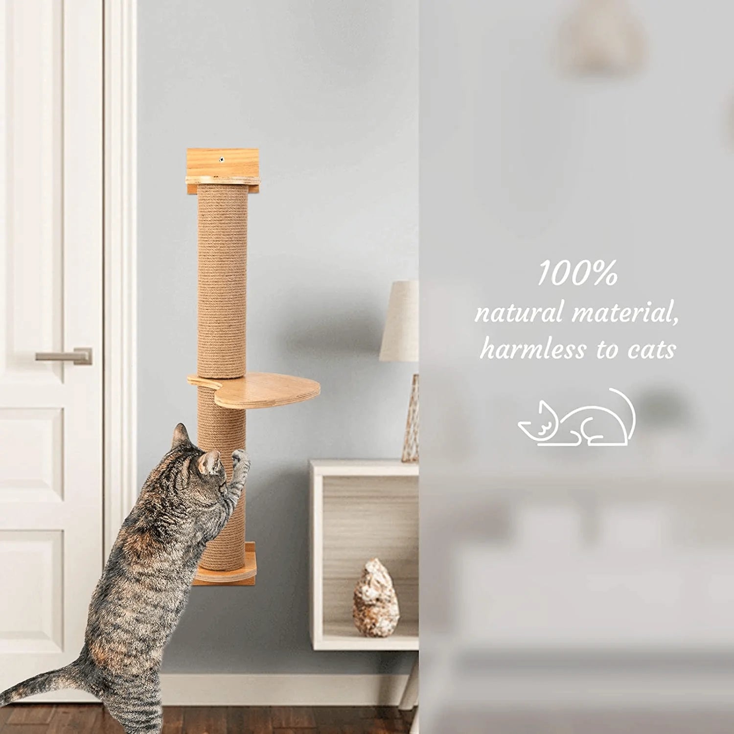 Odoland Cat Activity Tree with Scratching Posts - Wall Mounted Cat Scratching Post Cat Shelves with Solid Wood Steps - Cage Mounted Cat Jute Scratcher Hammock for Indoor