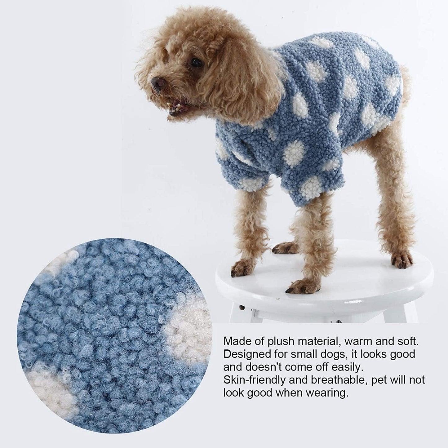 OKJHFD 4 Sizes Dog Clothes Blue Autumn Winter Soft Plush Puppy Dog Coat, Warm Pet Jacket for Medium Small Dogs Animals & Pet Supplies > Pet Supplies > Dog Supplies > Dog Apparel OKJHFD   